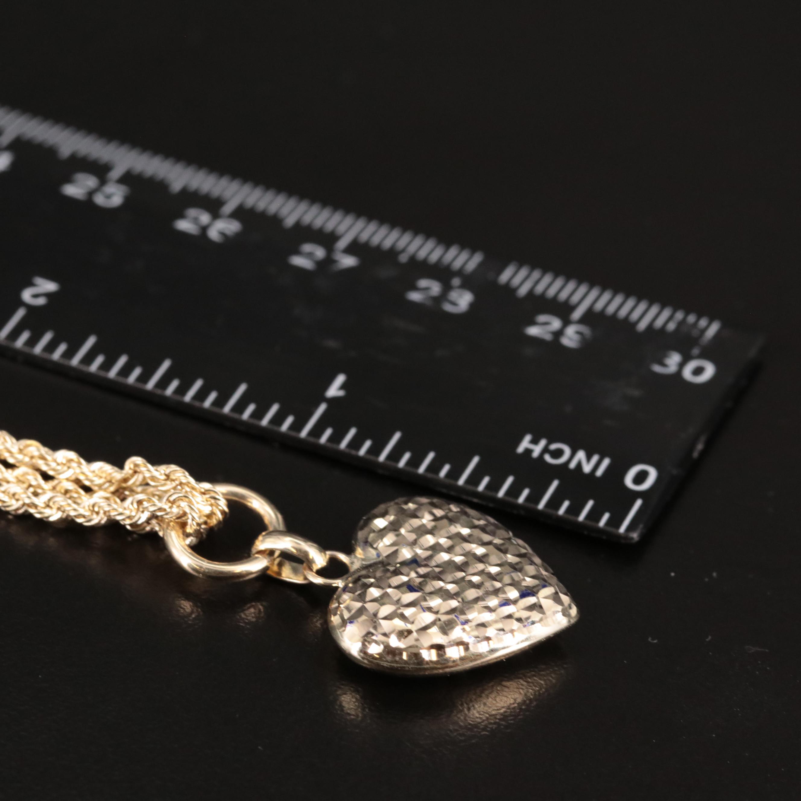 10K Double Chain Stamped Heart Pendant Necklace