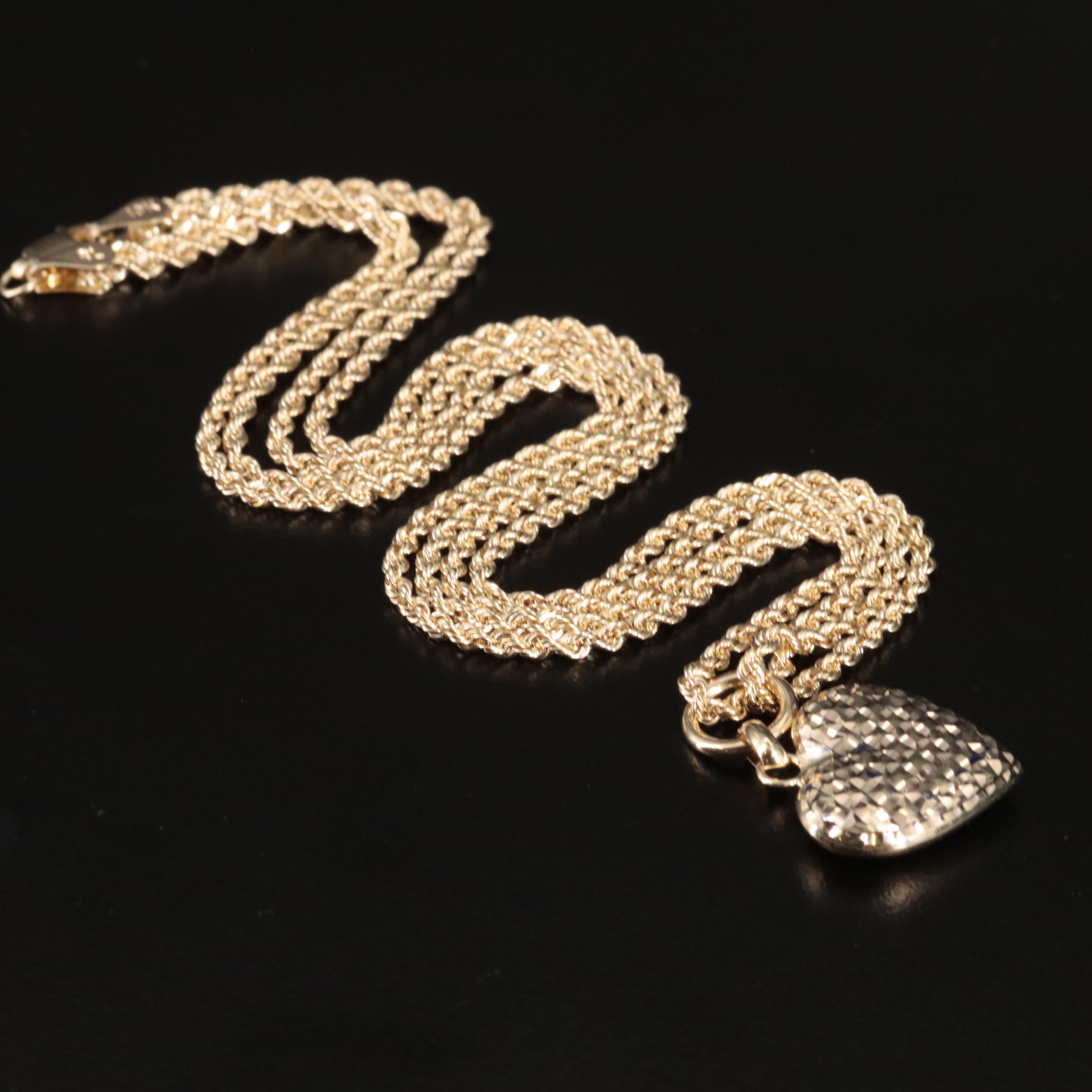 10K Double Chain Stamped Heart Pendant Necklace