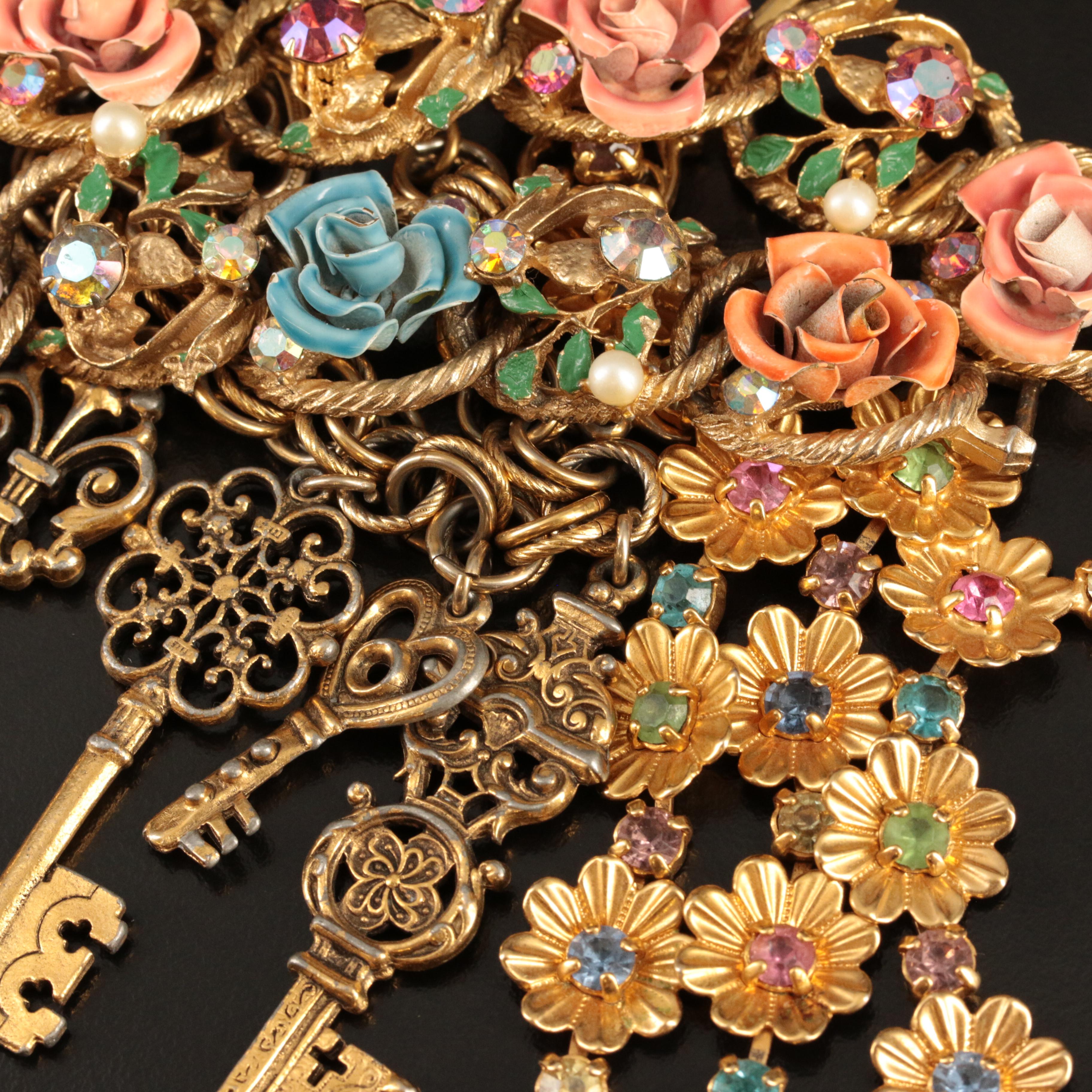 Jewelry Grouping Including Krementz, Hollycraft and Key Charm Bracelet