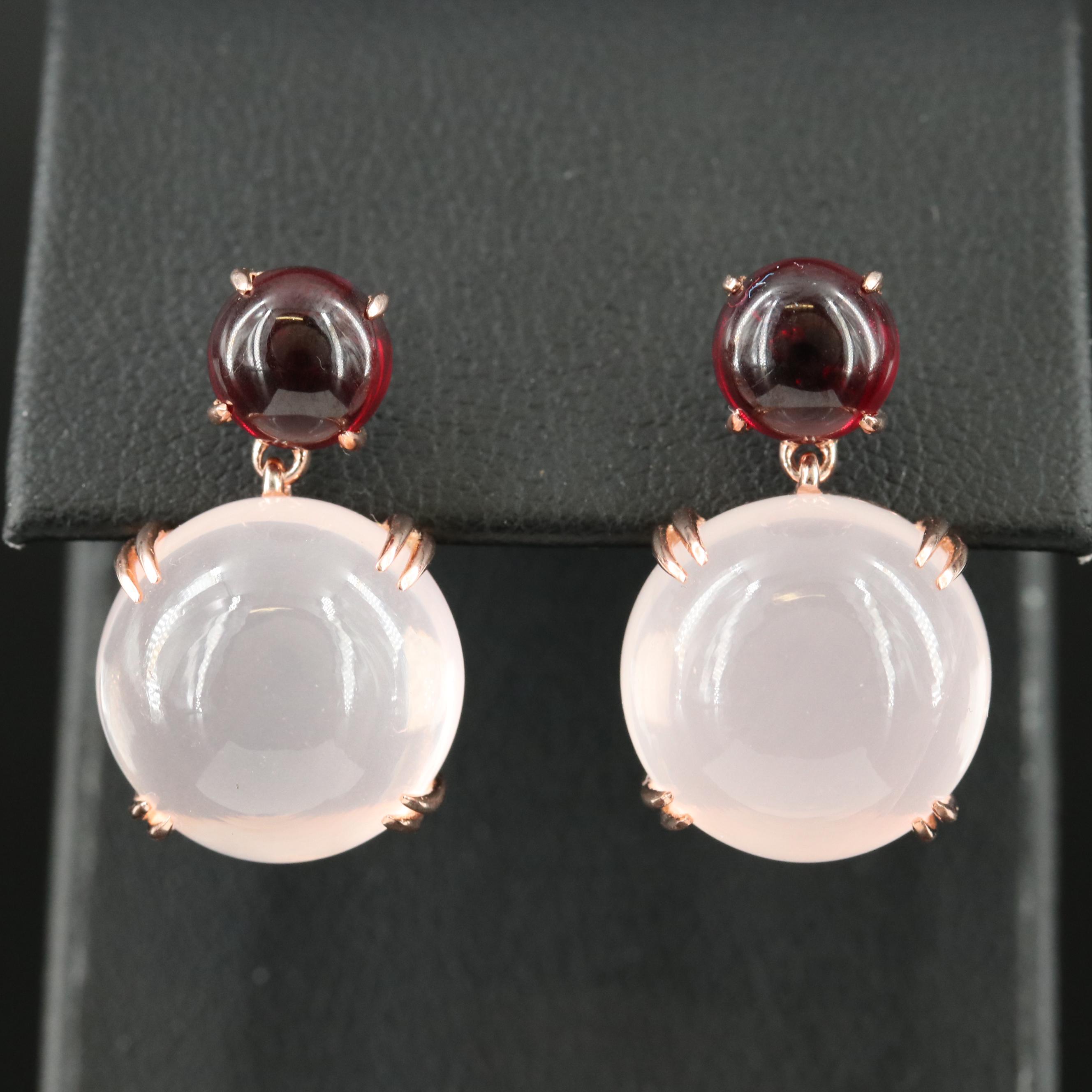 Sterling Rose Quartz and Garnet Earrings
