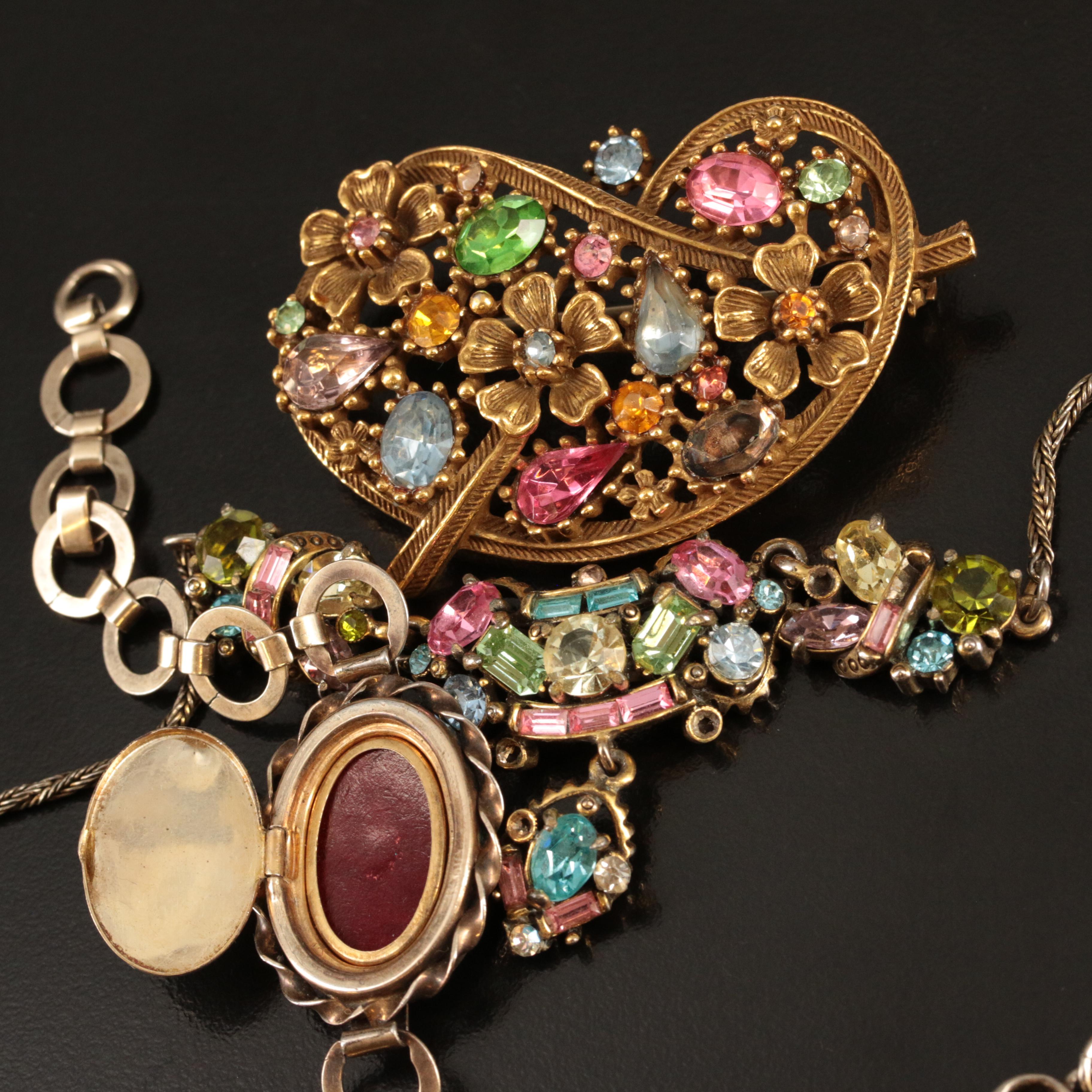 Jewelry Grouping Including Krementz, Hollycraft and Key Charm Bracelet