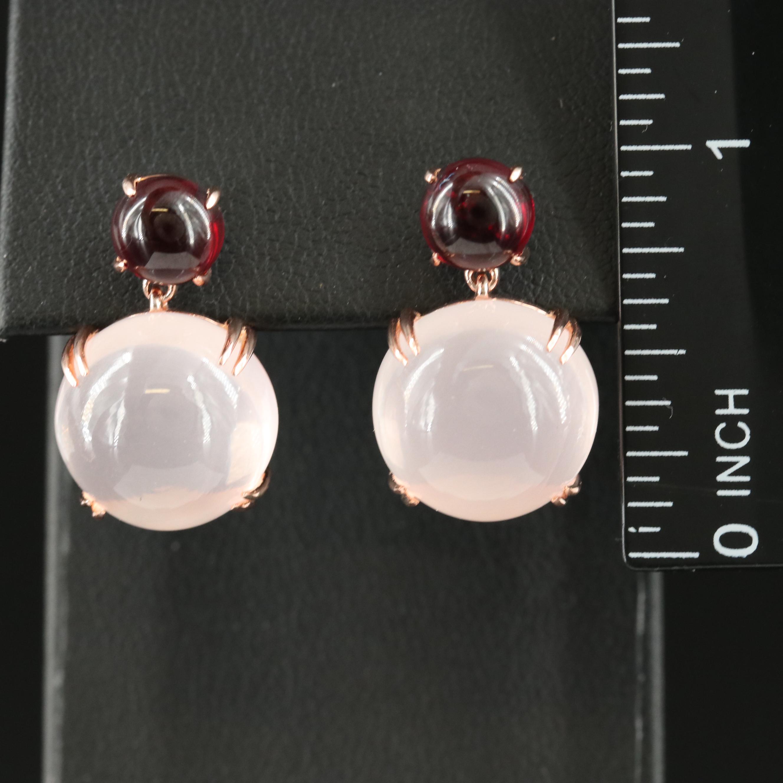 Sterling Rose Quartz and Garnet Earrings