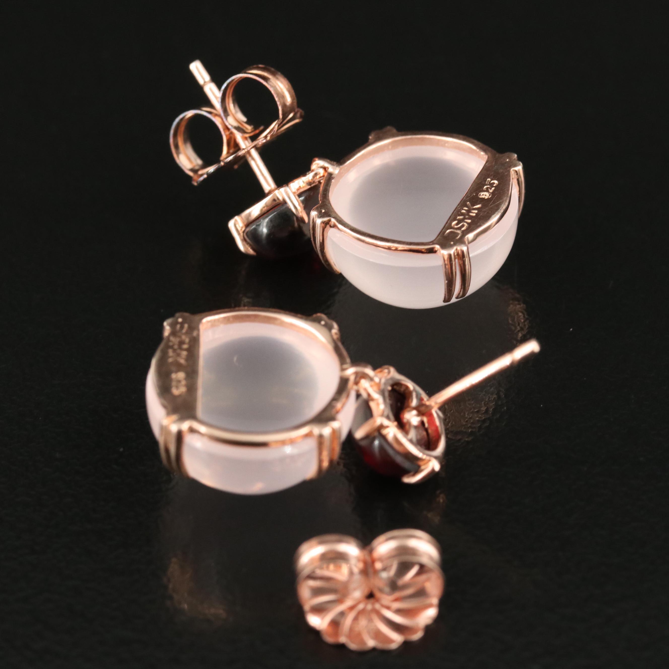 Sterling Rose Quartz and Garnet Earrings