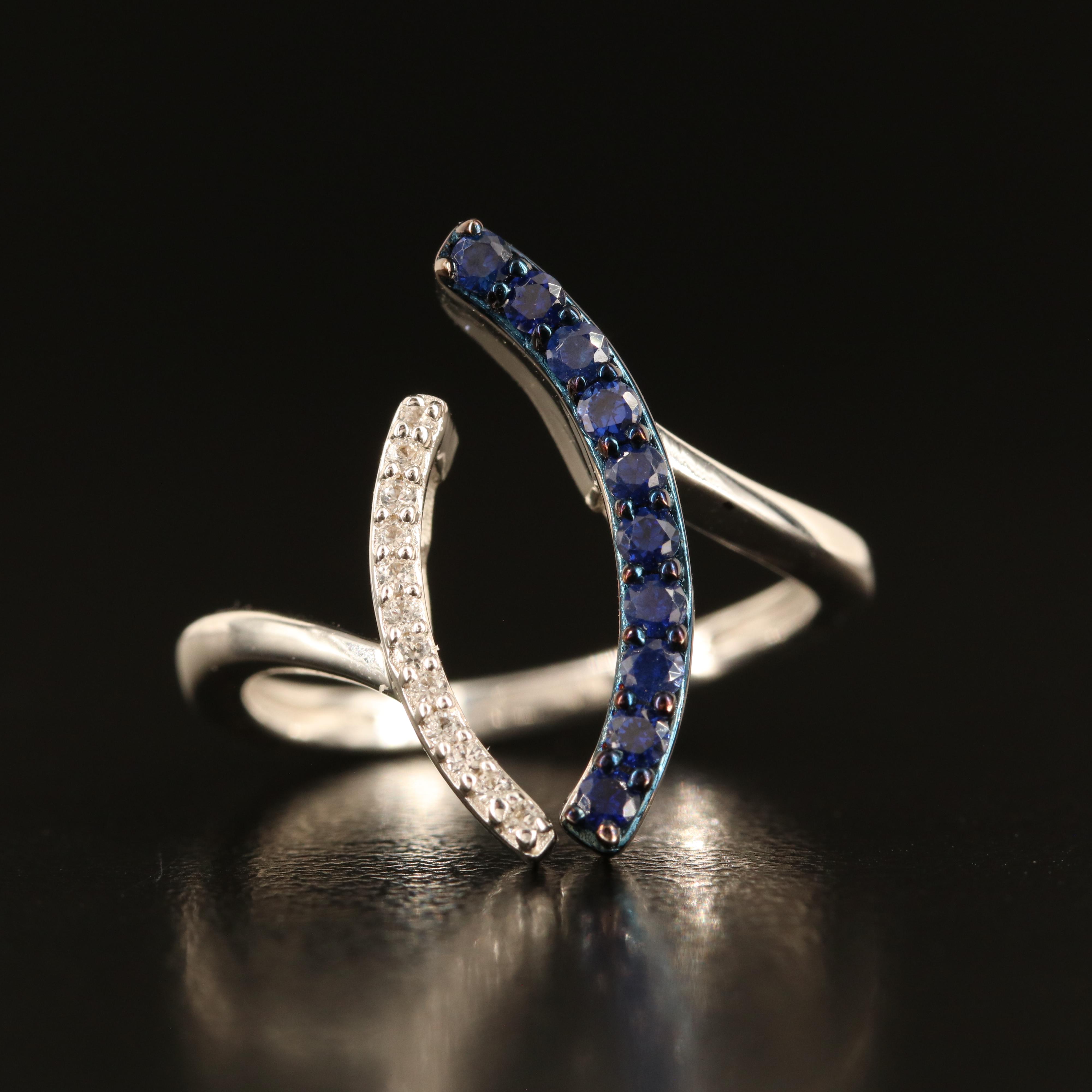Sterling Sapphire and White Sapphire Navette Ring