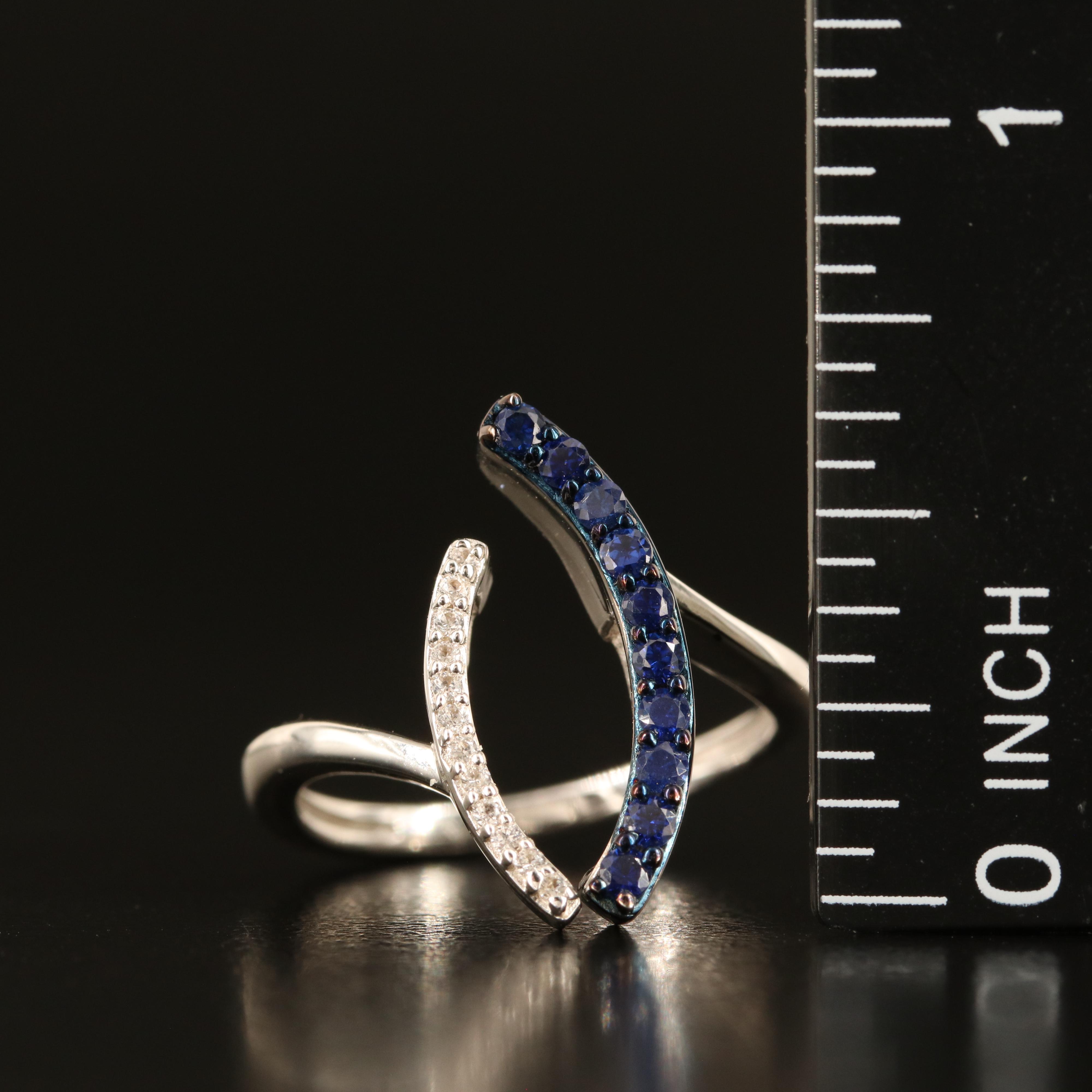 Sterling Sapphire and White Sapphire Navette Ring