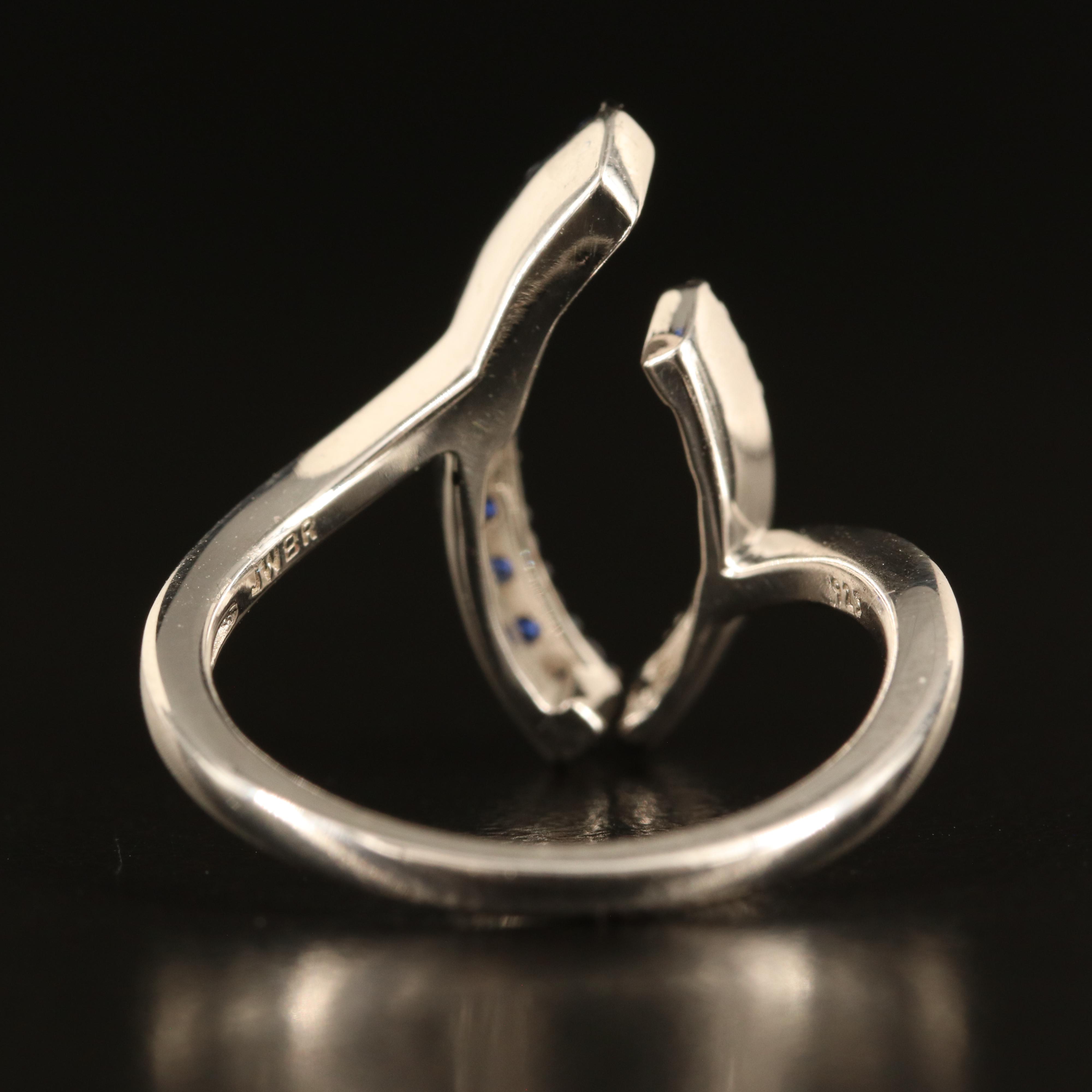 Sterling Sapphire and White Sapphire Navette Ring