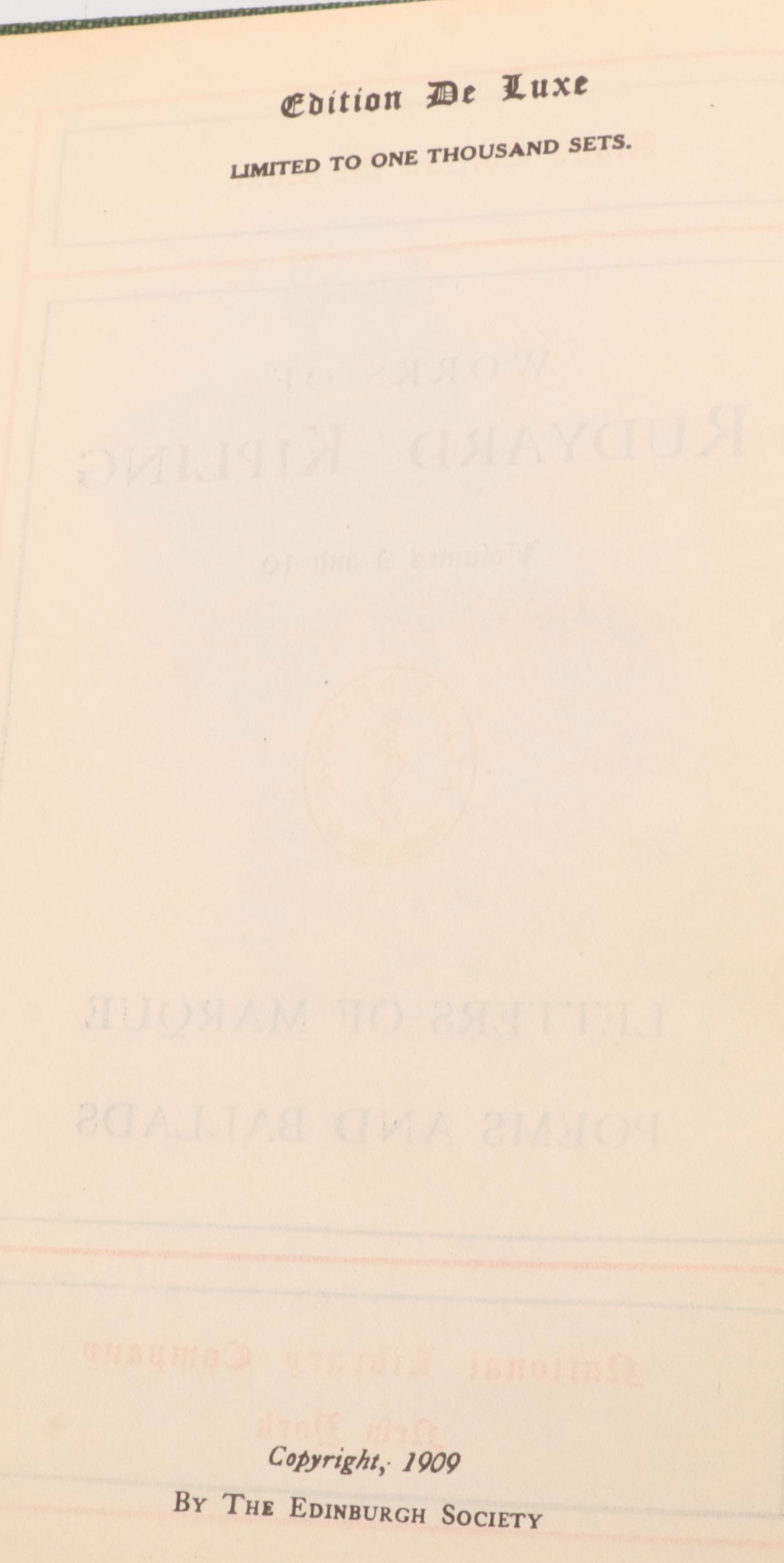 Limited Edition De Luxe "Works of Rudyard Kipling" Five-Volume Set, 1909