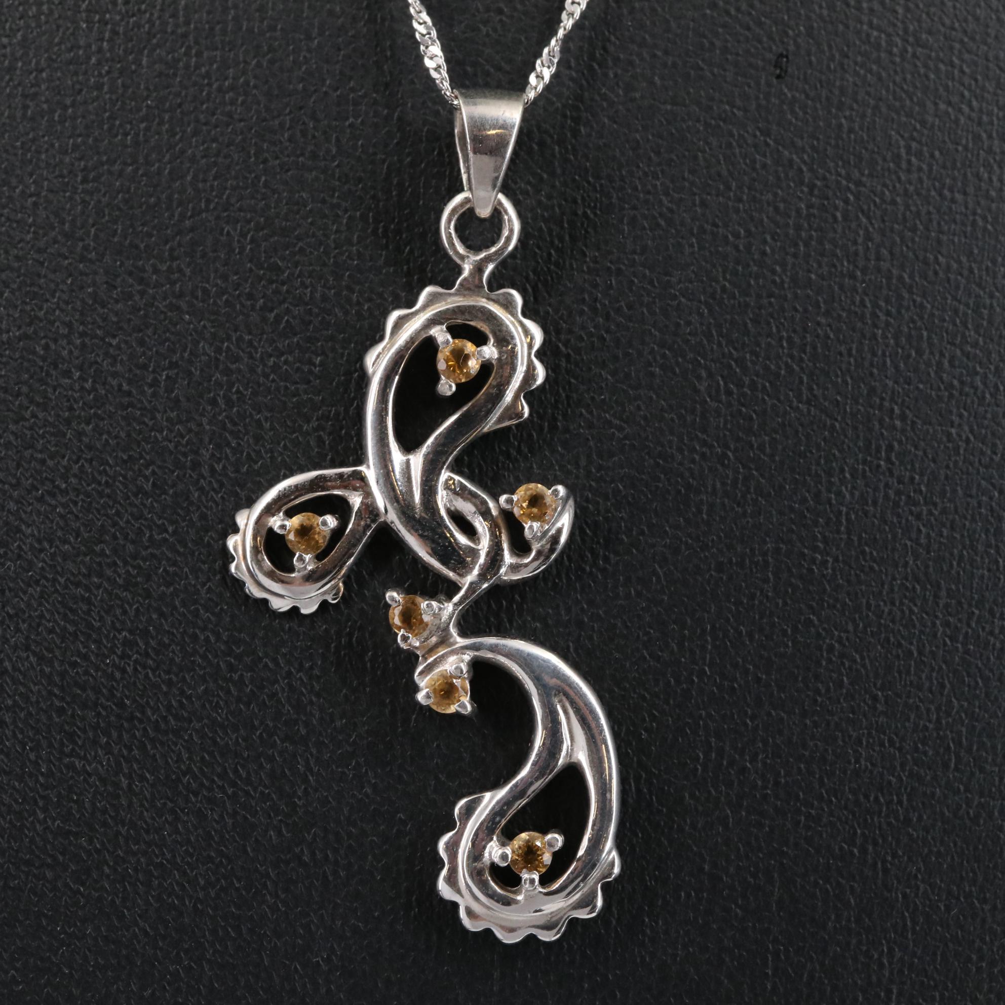 Sterling Citrine Dangle Pendant Necklace