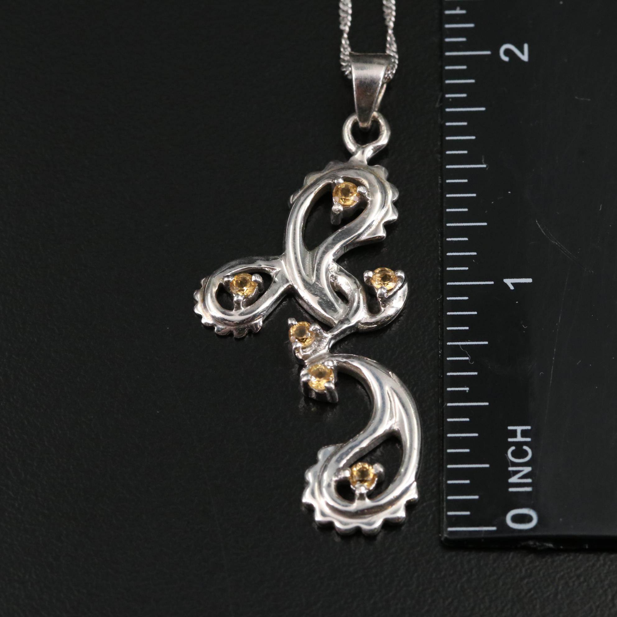 Sterling Citrine Dangle Pendant Necklace
