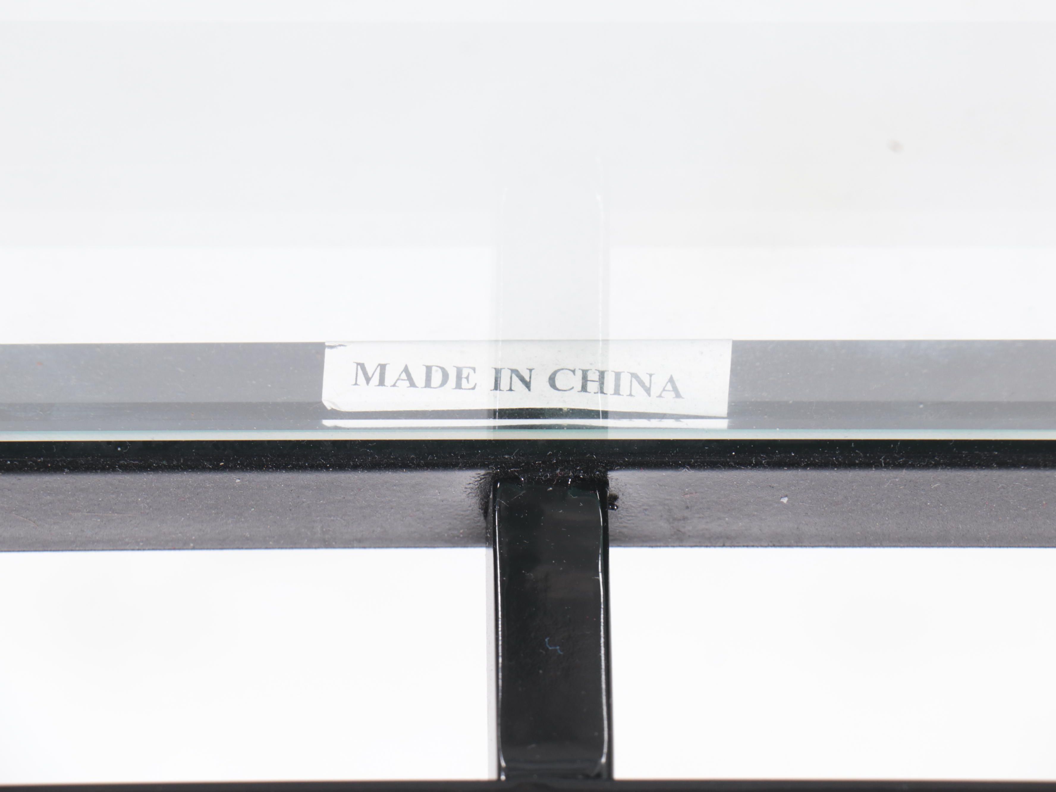 Regency Style Black Powder-Coated Metal and Glass Two-Tier Side Table