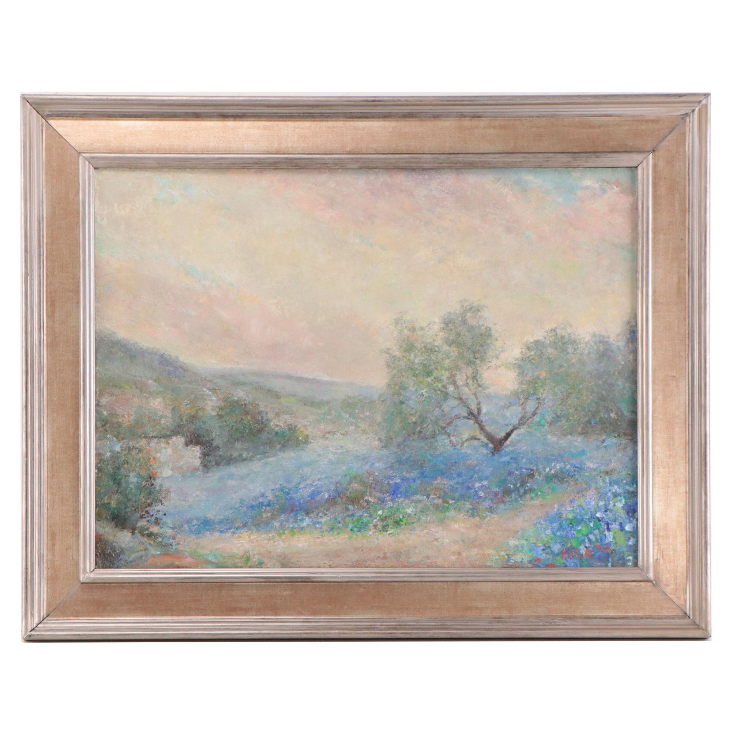 Kevin Kasik Oil Painting of Verdant Landscape, 2023