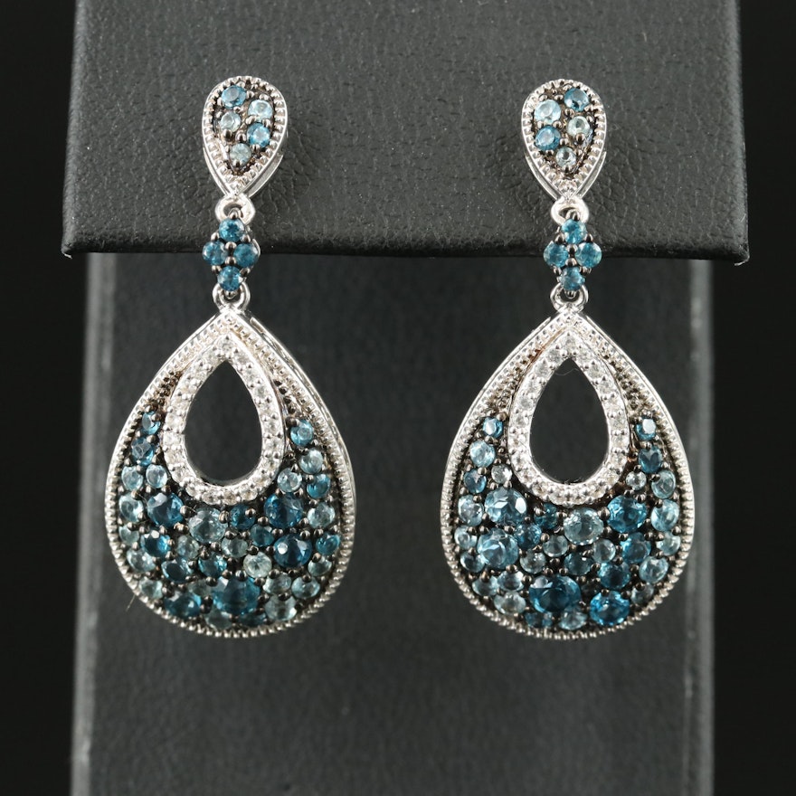 Sterling Topaz and Sapphire Teardrop Earrings