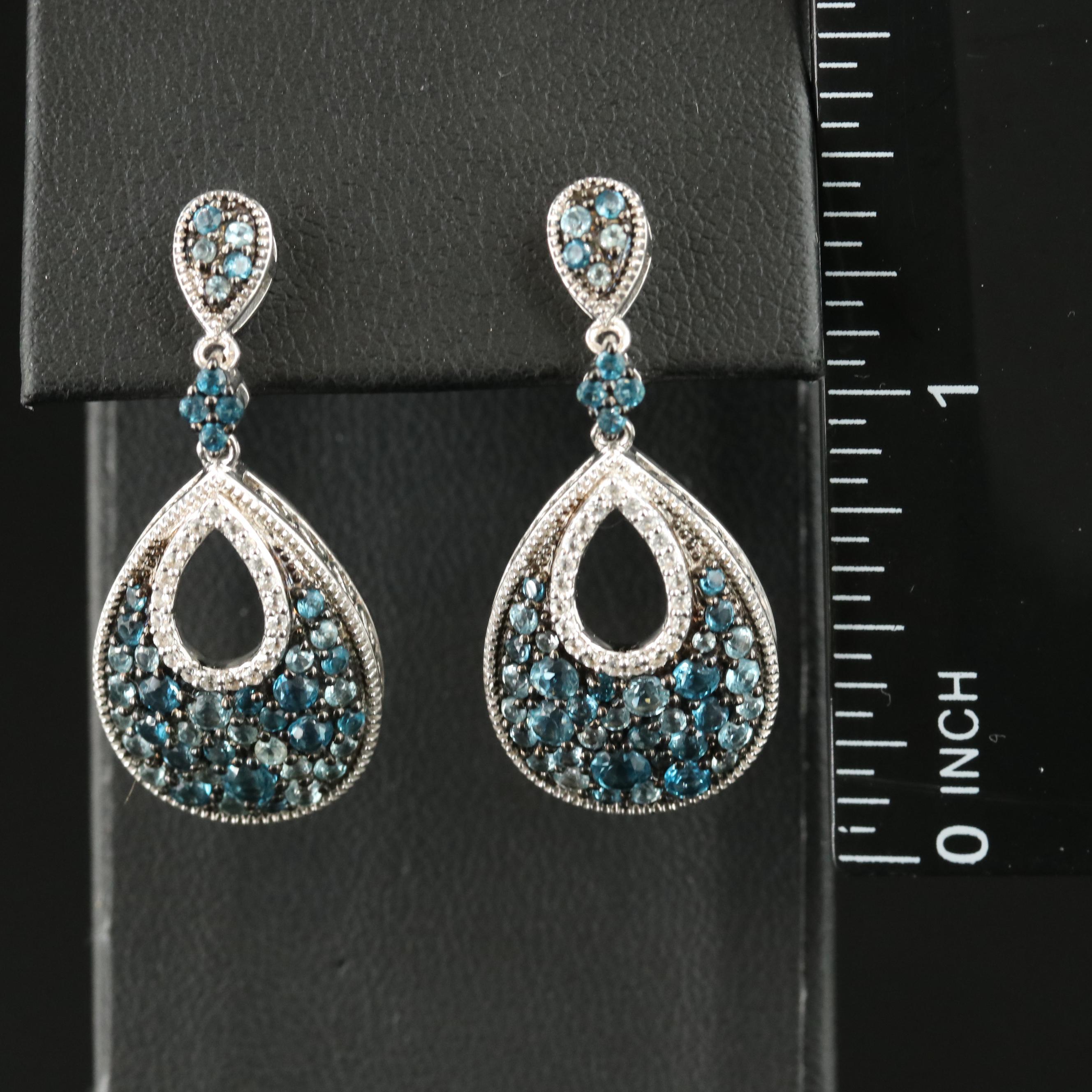 Sterling Topaz and Sapphire Teardrop Earrings