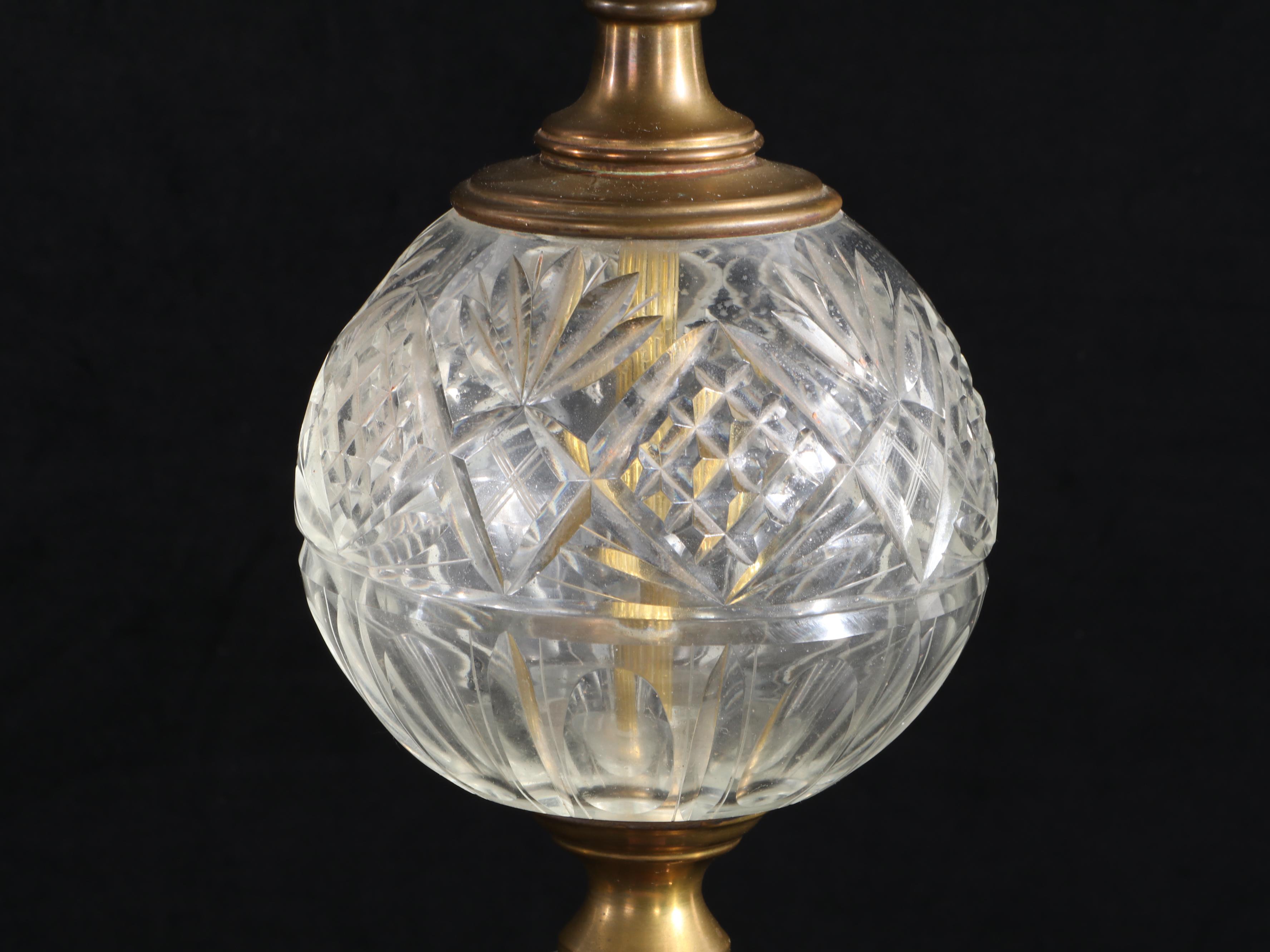 Columnated Brass and Glass Oil Buffet Style Table Lamps, Mid/ Late 20th Century
