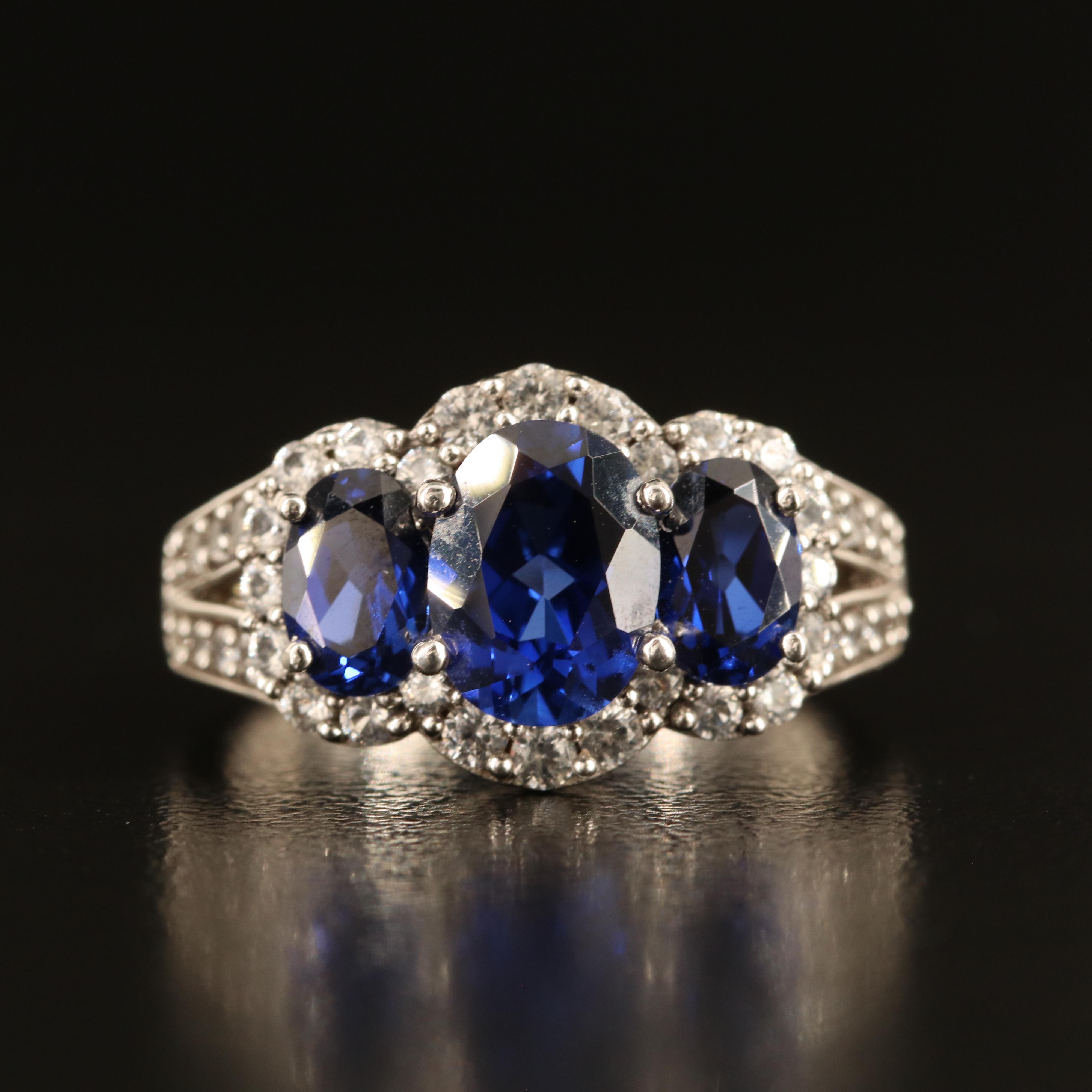 Sterling Sapphire and White Sapphire Ring