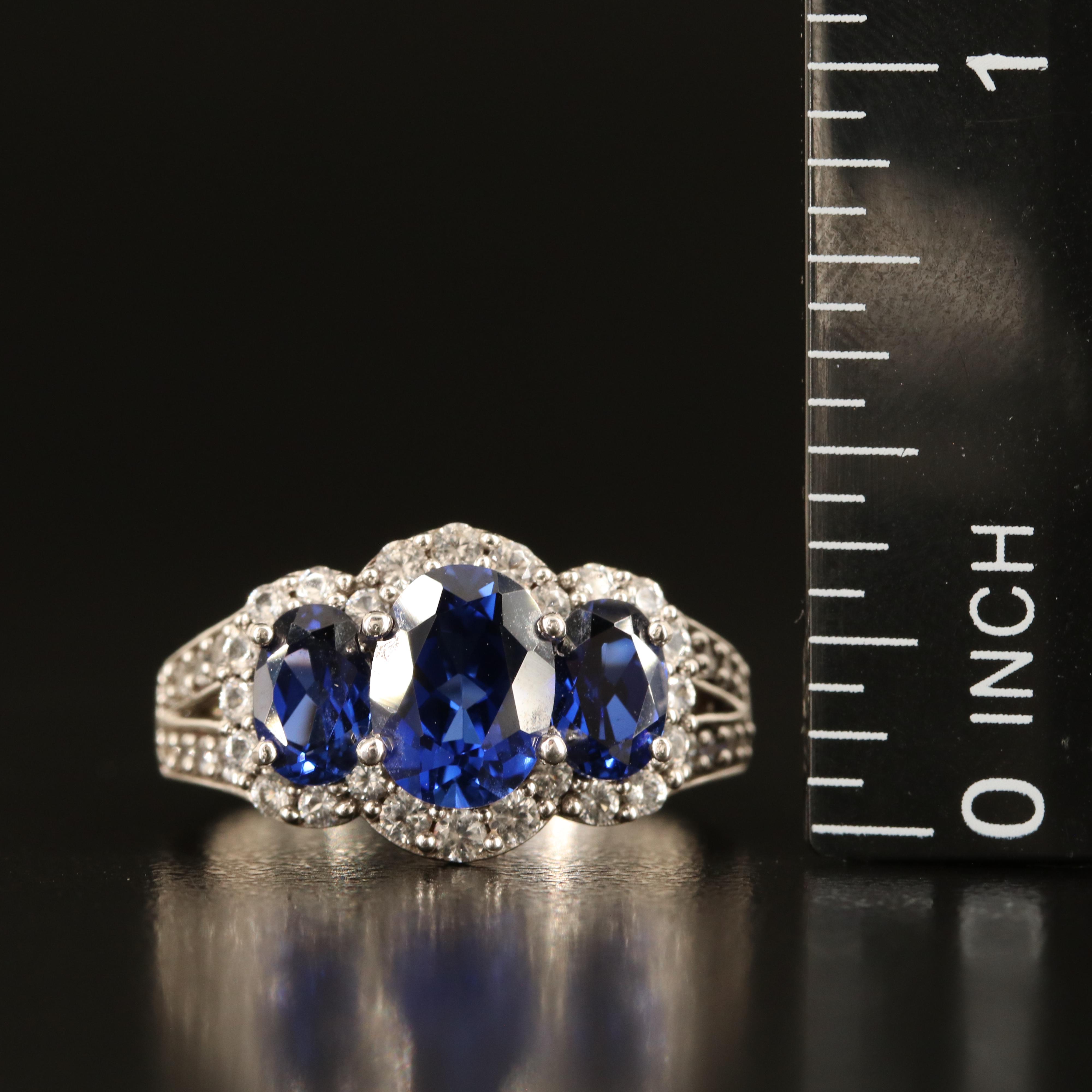 Sterling Sapphire and White Sapphire Ring