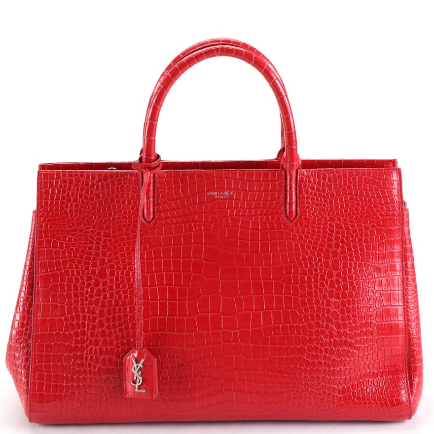 Saint Laurent Cabas Bag Medium in Crocodile Embossed Leather