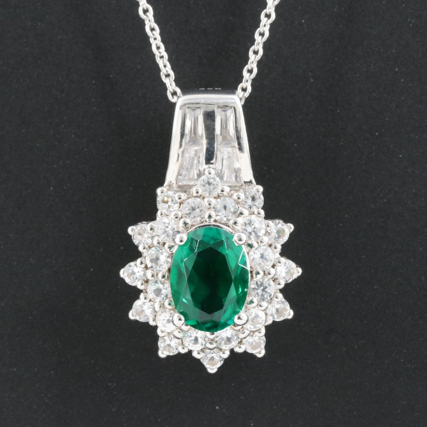 Sterling Emerald and Sapphire Pendant Necklace