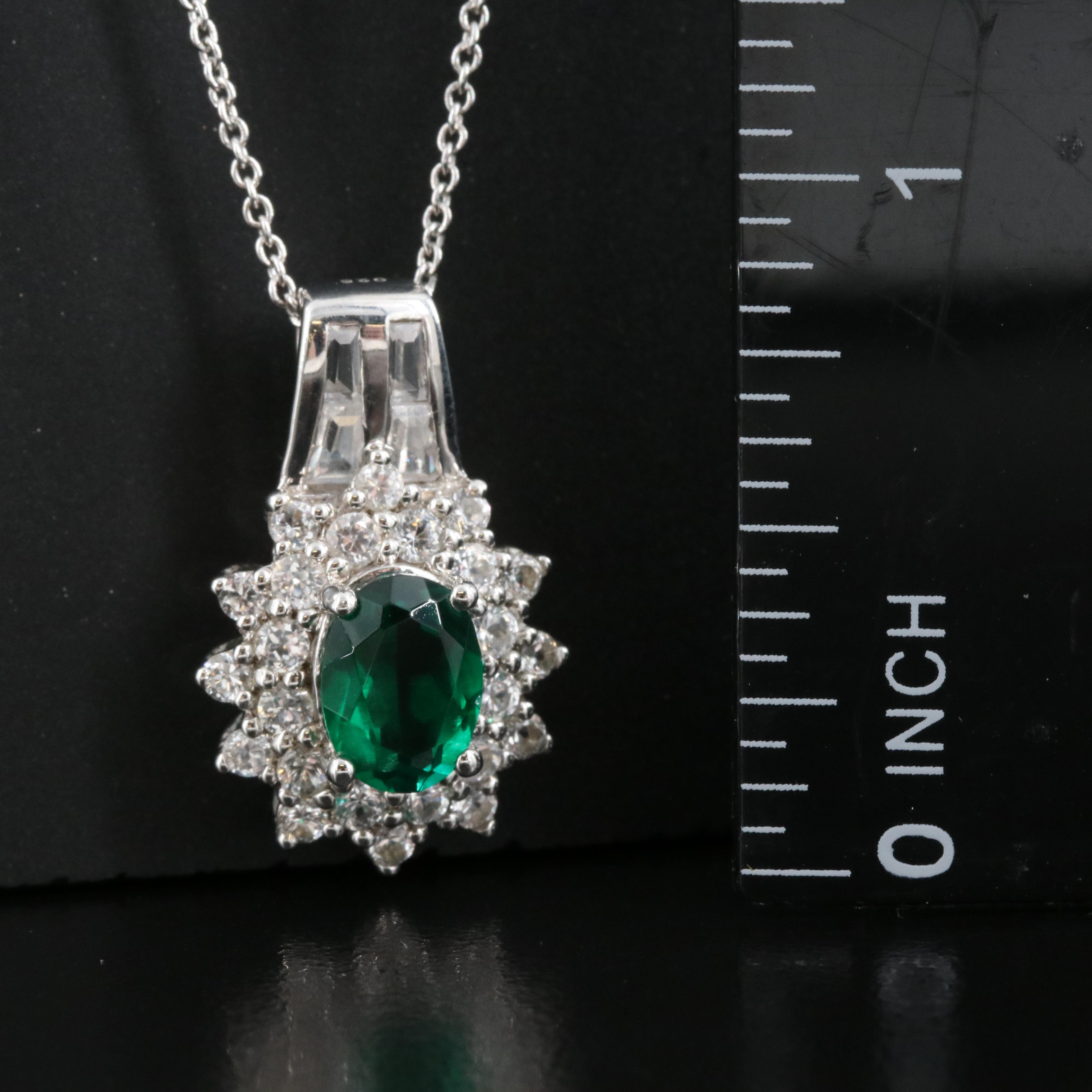 Sterling Emerald and Sapphire Pendant Necklace