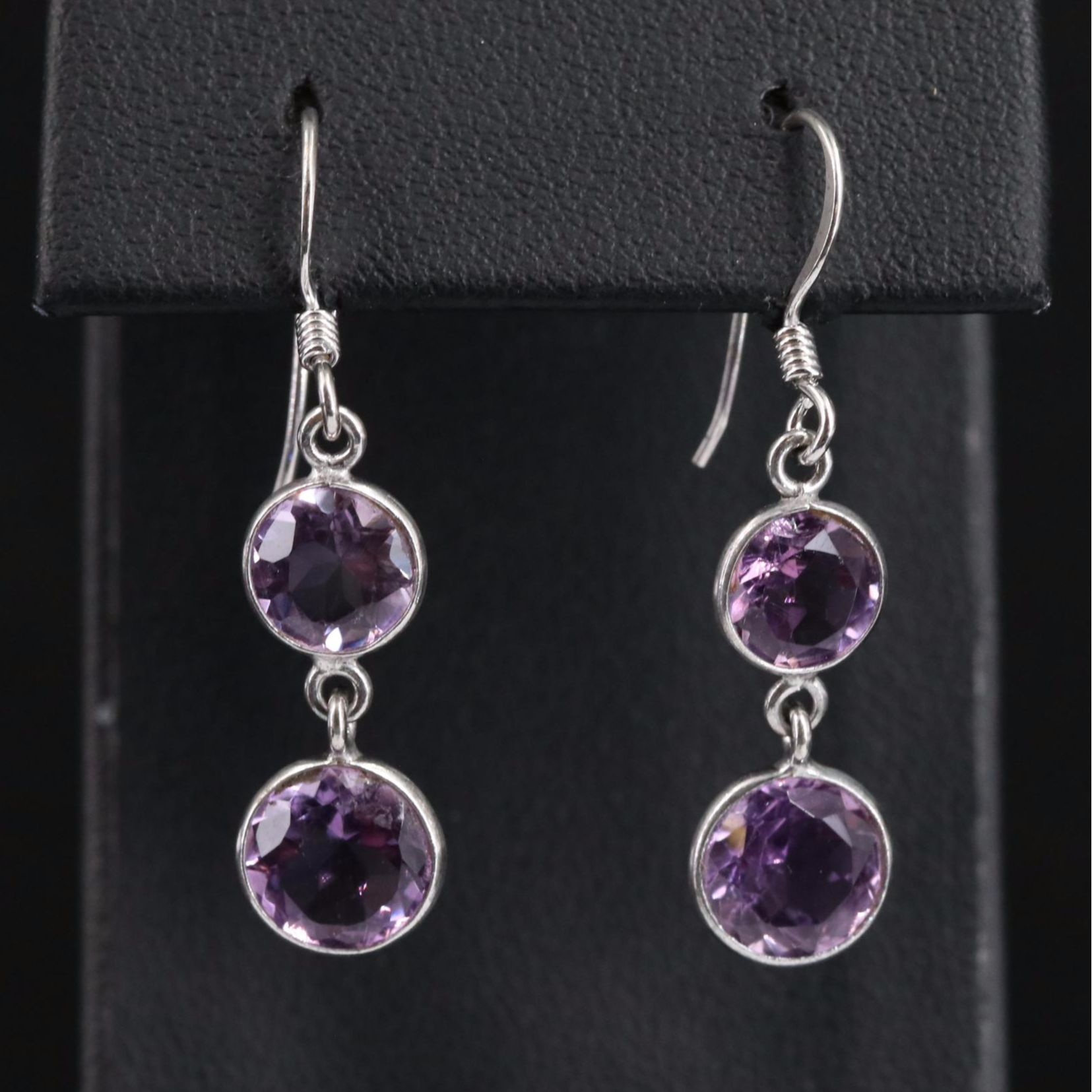 Sterling Round Amethyst Dangle Earrings
