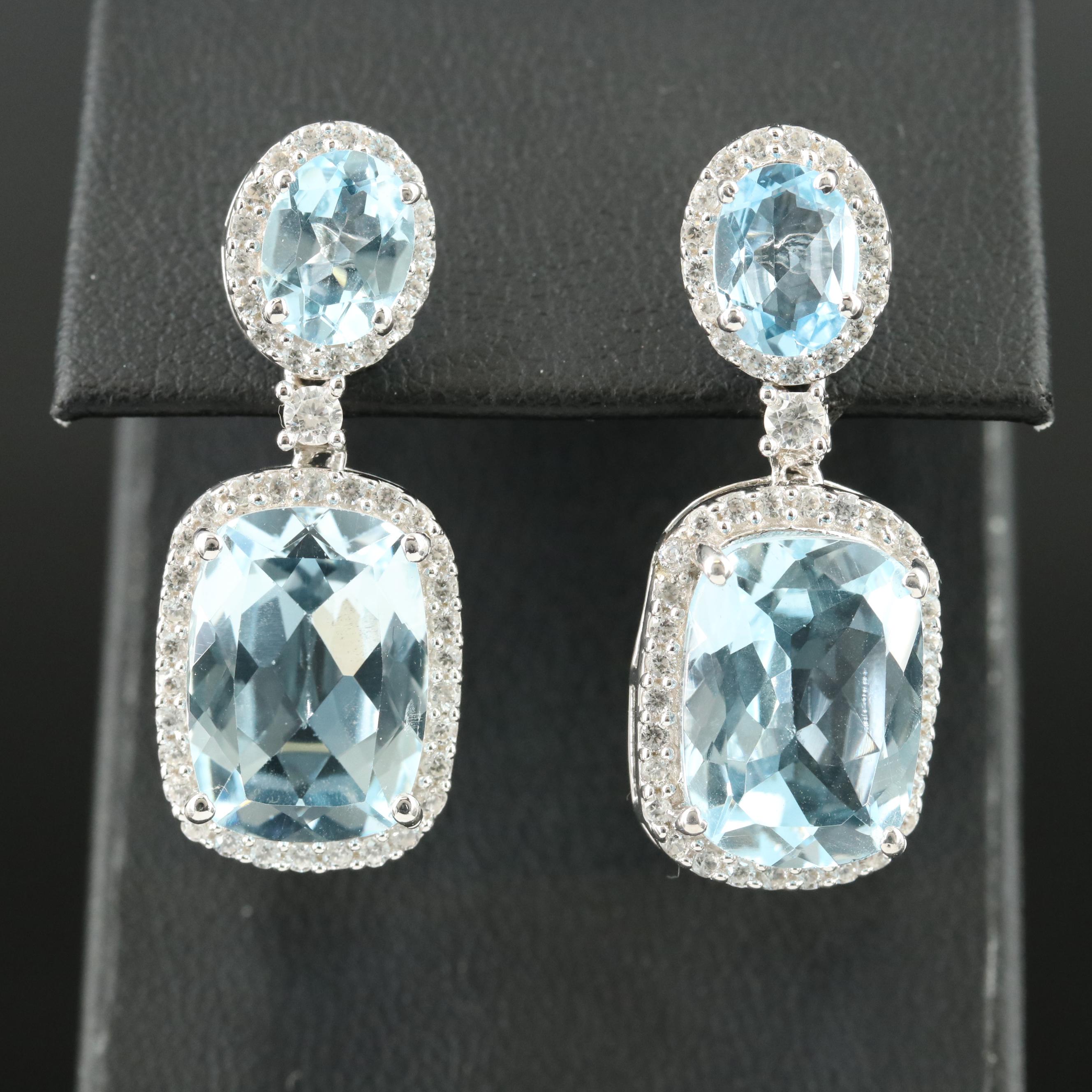 Sterling Sky Blue Topaz and Zircon Earrings