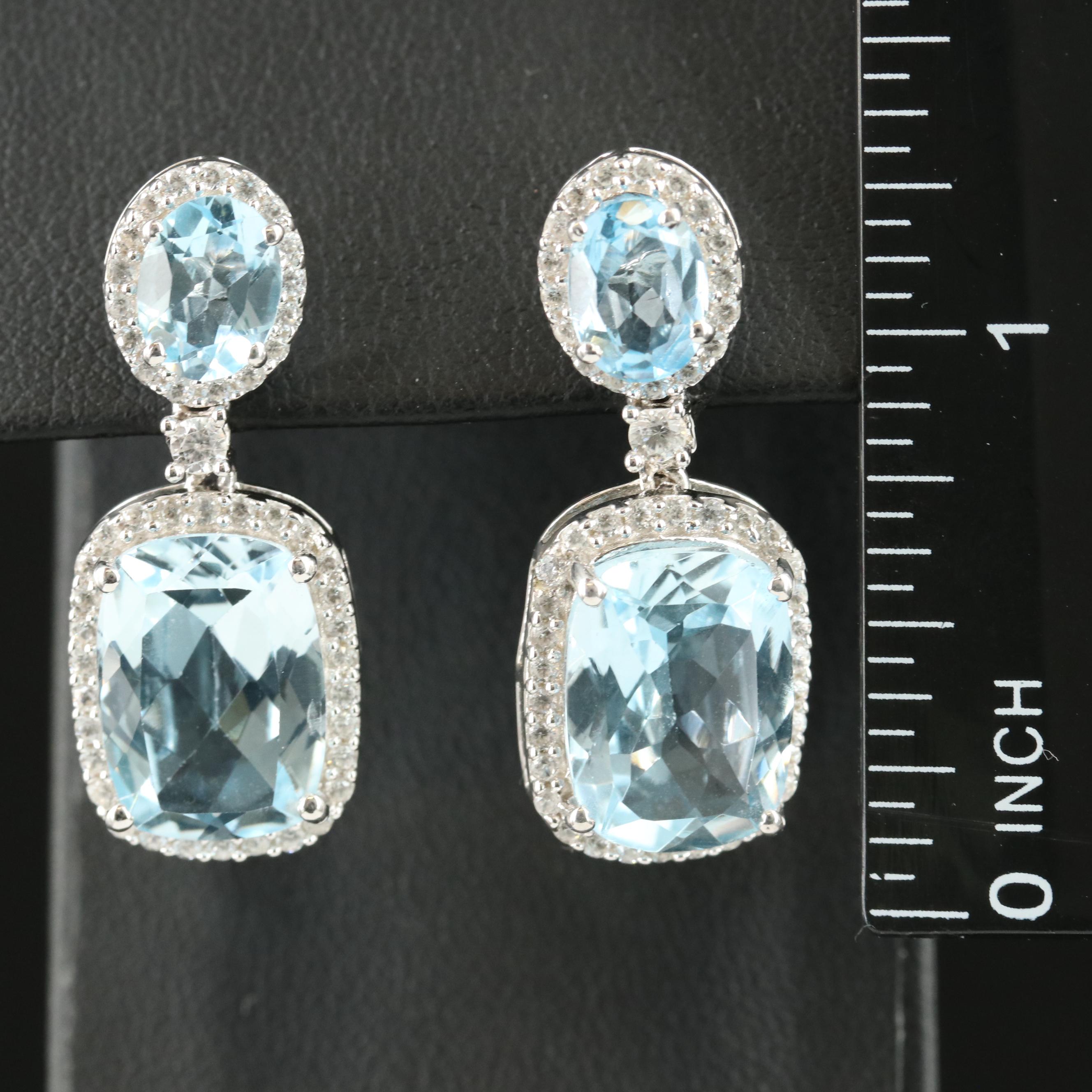 Sterling Sky Blue Topaz and Zircon Earrings