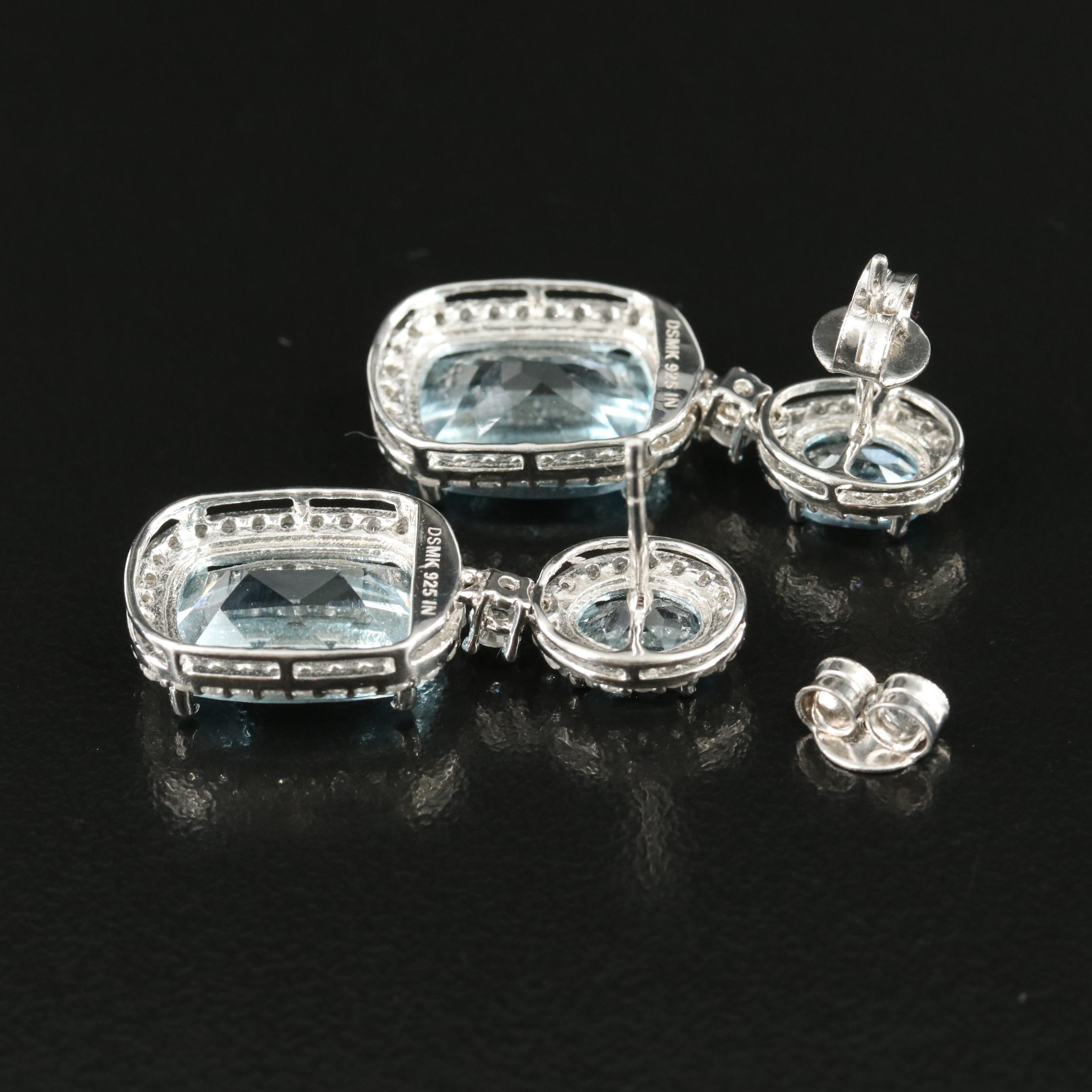 Sterling Sky Blue Topaz and Zircon Earrings