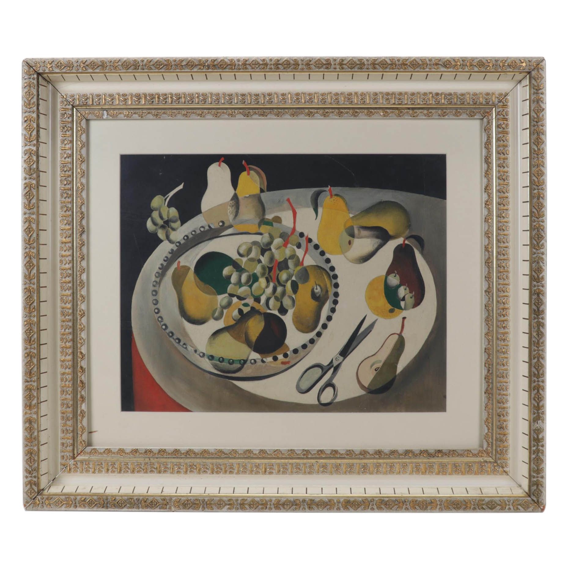 Still Life Oil Painting of Fruit Bowl, Circa 1930
