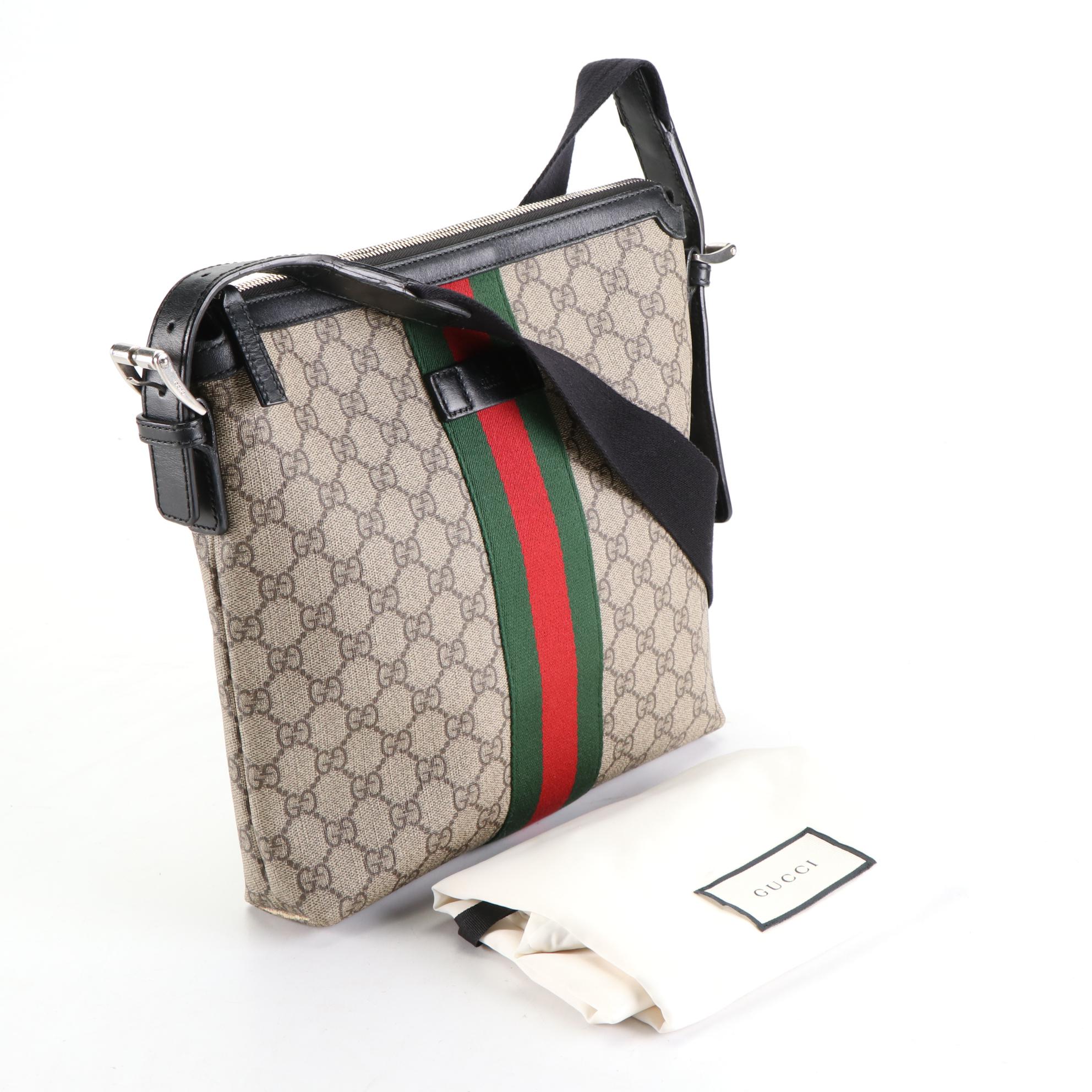 Gucci GG Supreme Web Stripe Crossbody with Leather Trim