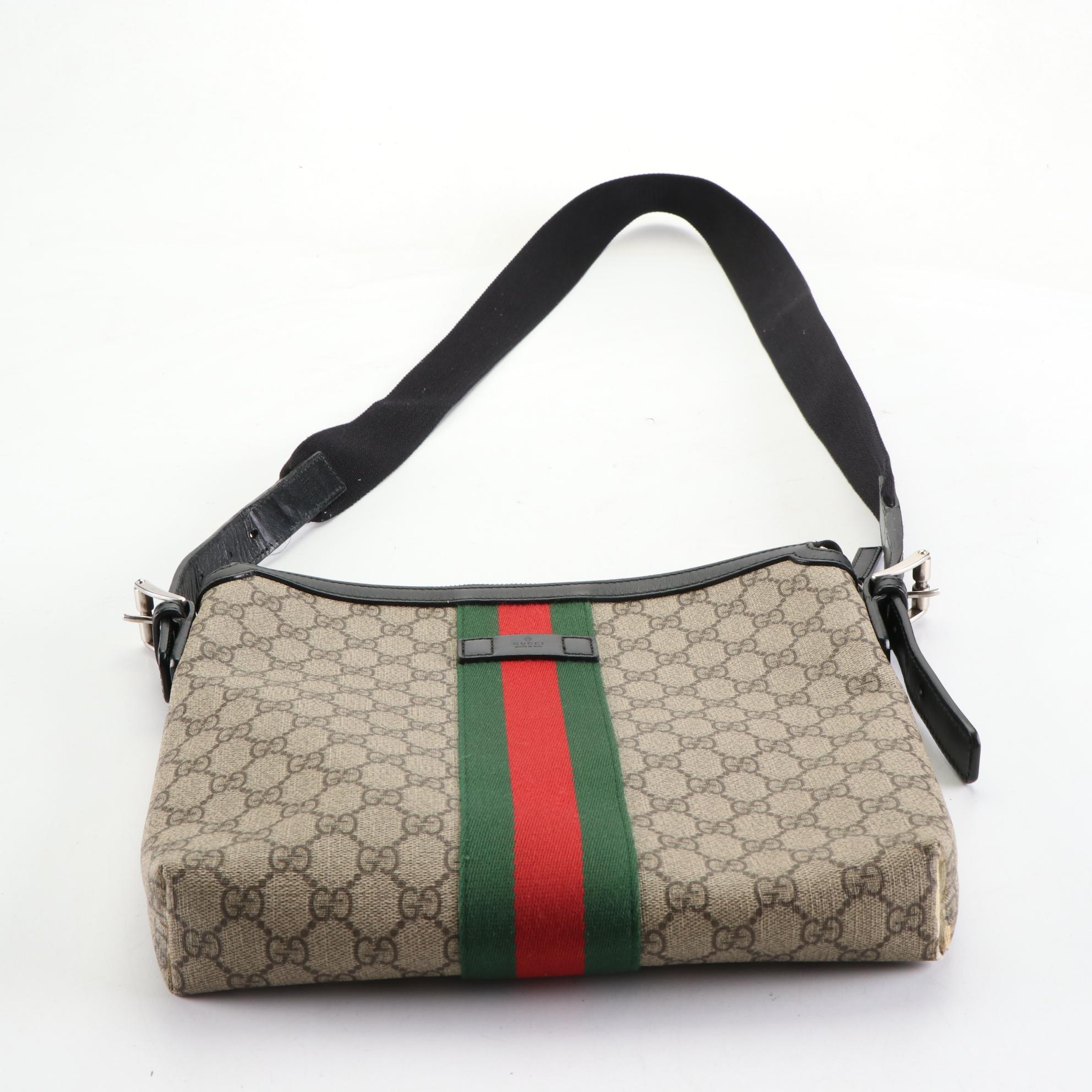 Gucci GG Supreme Web Stripe Crossbody with Leather Trim