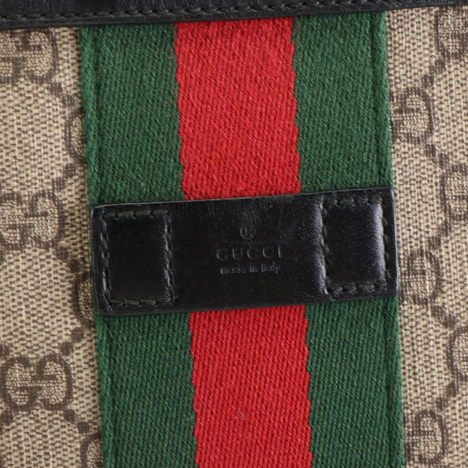 Gucci GG Supreme Web Stripe Crossbody with Leather Trim