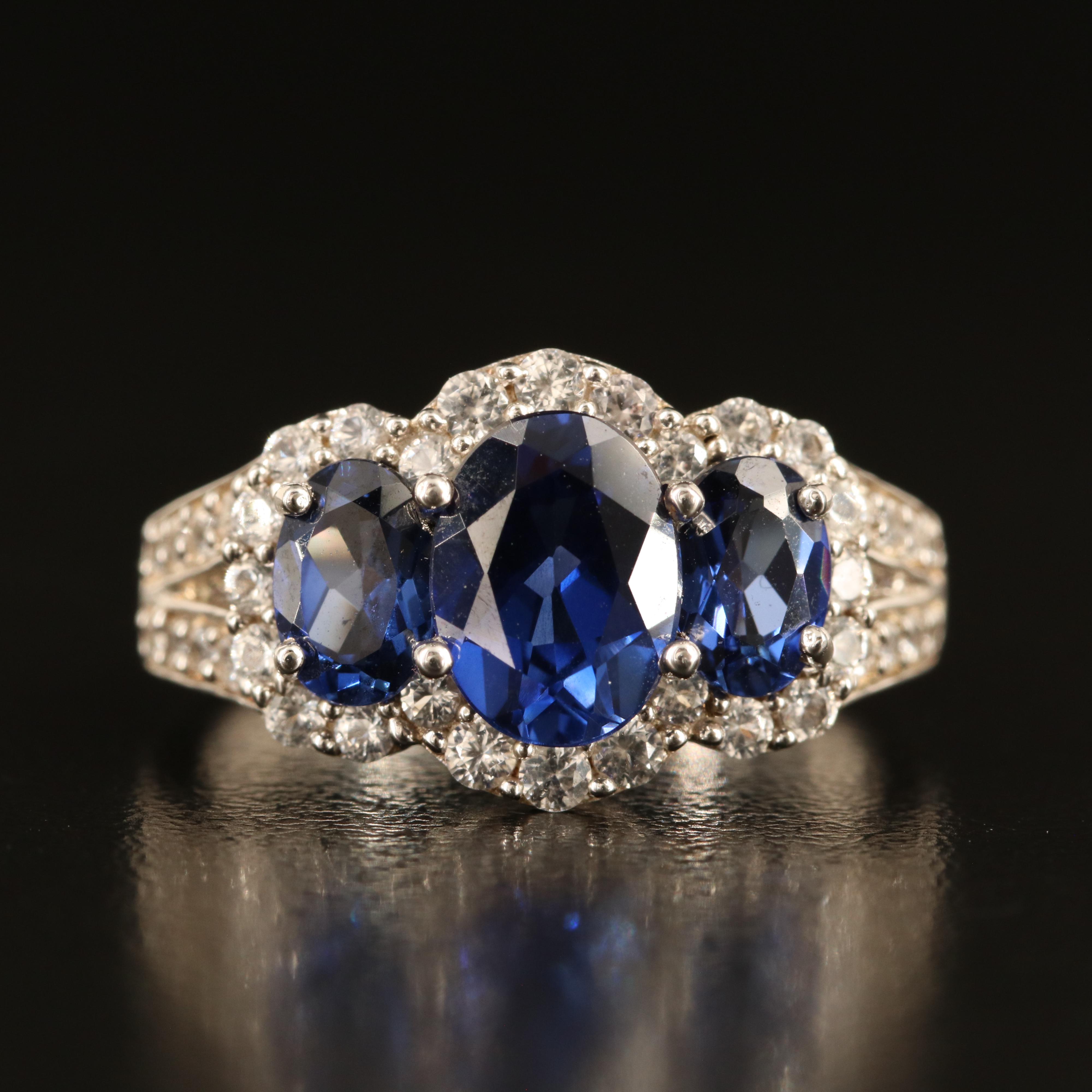 Sterling Sapphire and White Sapphire Ring