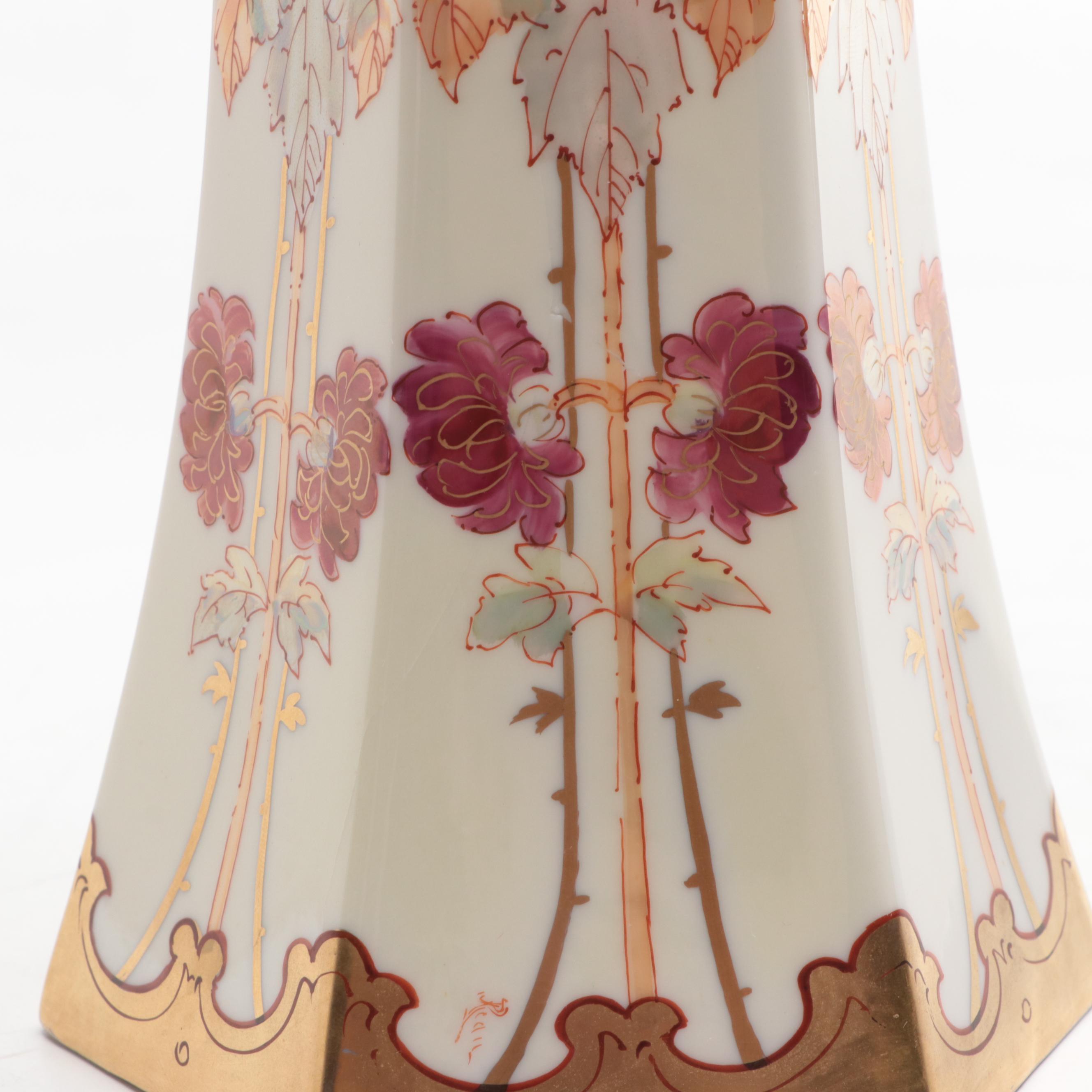 W.A. Pickard for Willet American Belleek Hand-Painted Hexagonal Porcelain Vase