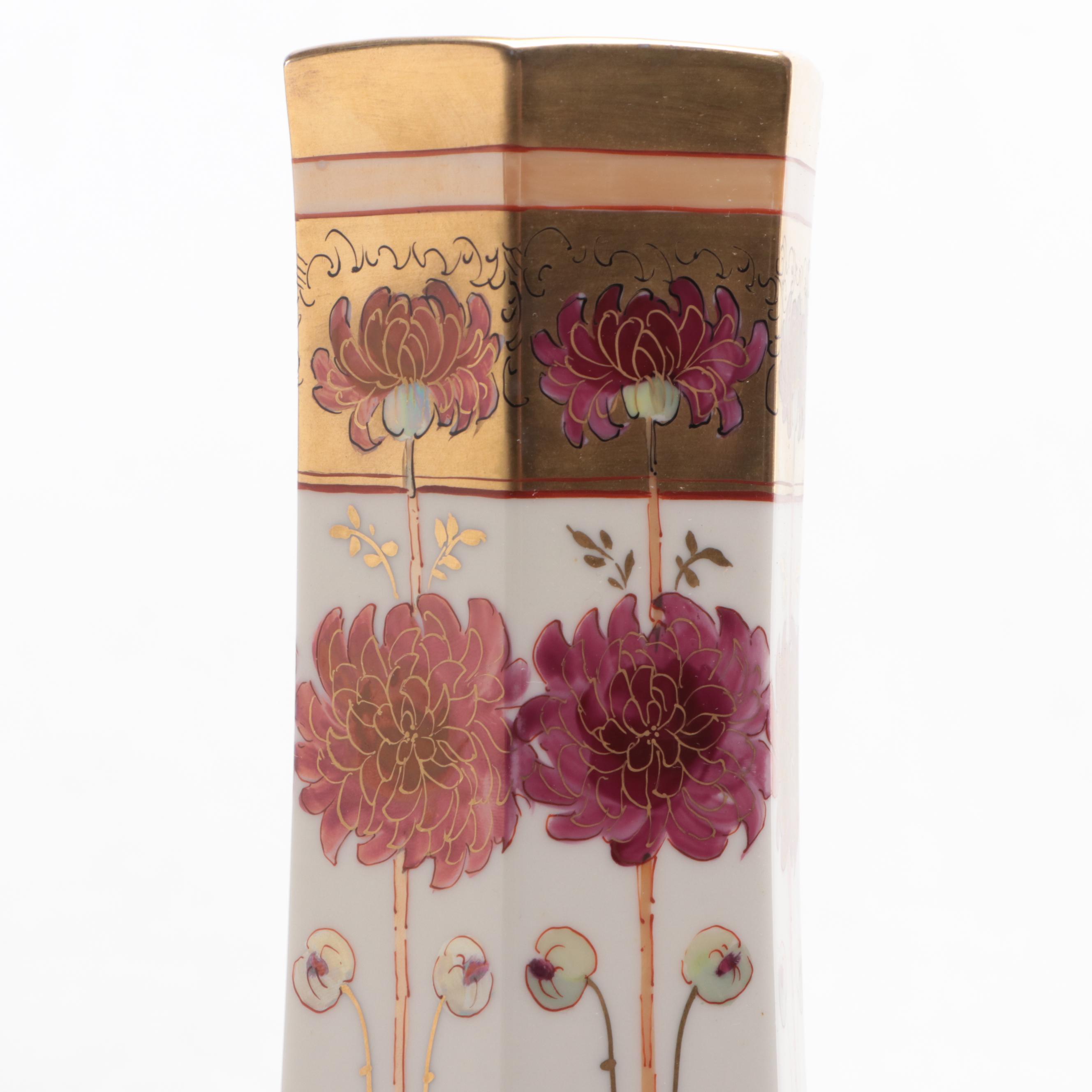 W.A. Pickard for Willet American Belleek Hand-Painted Hexagonal Porcelain Vase