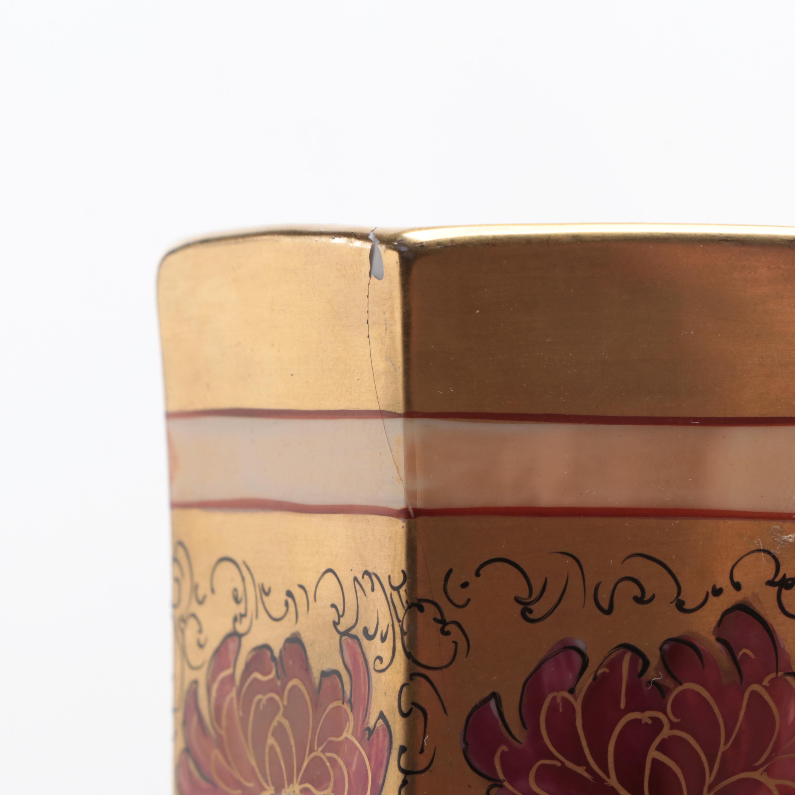 W.A. Pickard for Willet American Belleek Hand-Painted Hexagonal Porcelain Vase