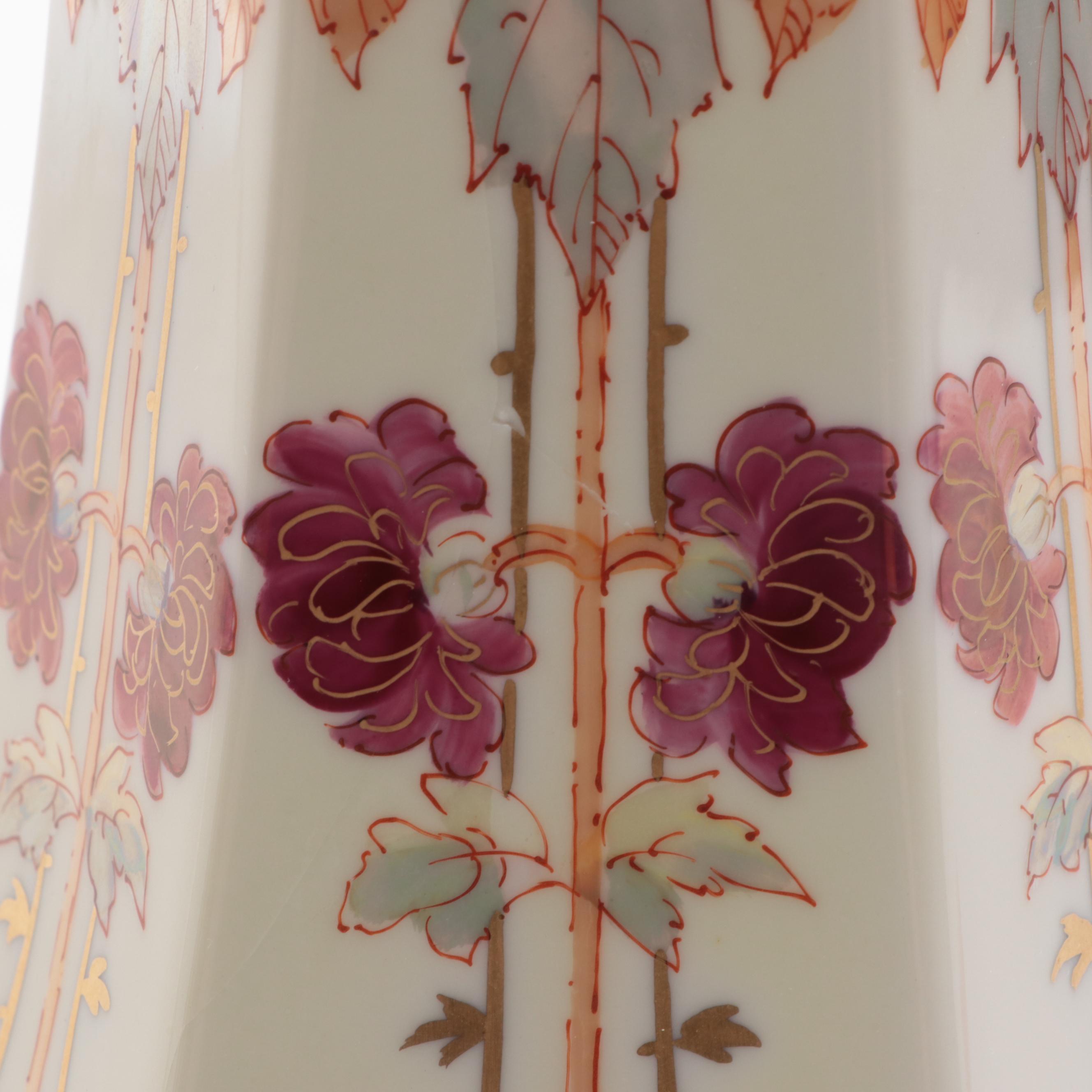 W.A. Pickard for Willet American Belleek Hand-Painted Hexagonal Porcelain Vase