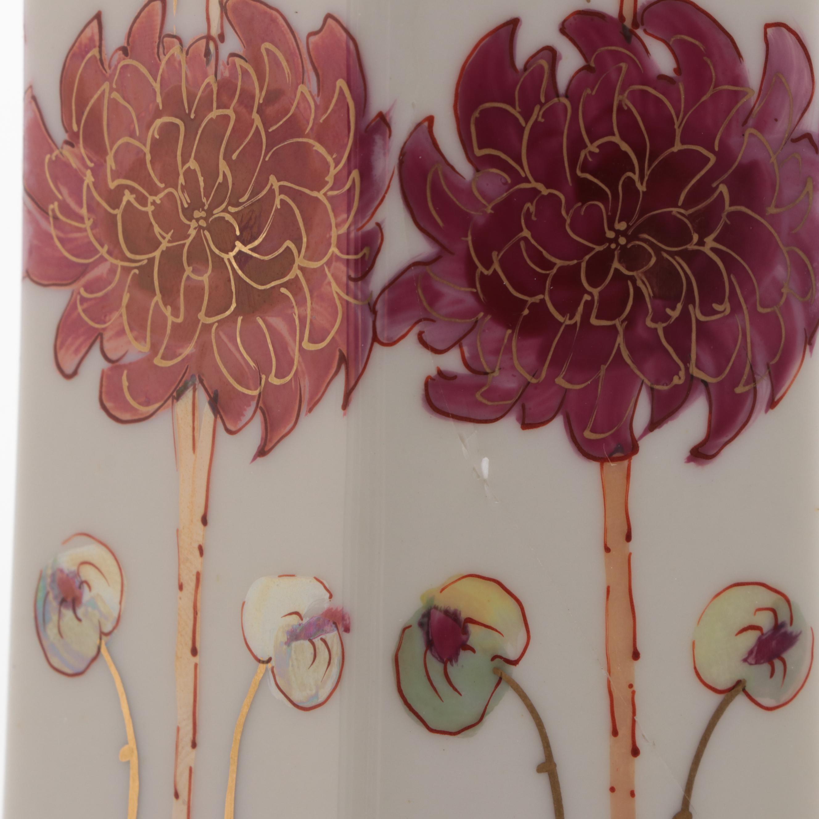 W.A. Pickard for Willet American Belleek Hand-Painted Hexagonal Porcelain Vase