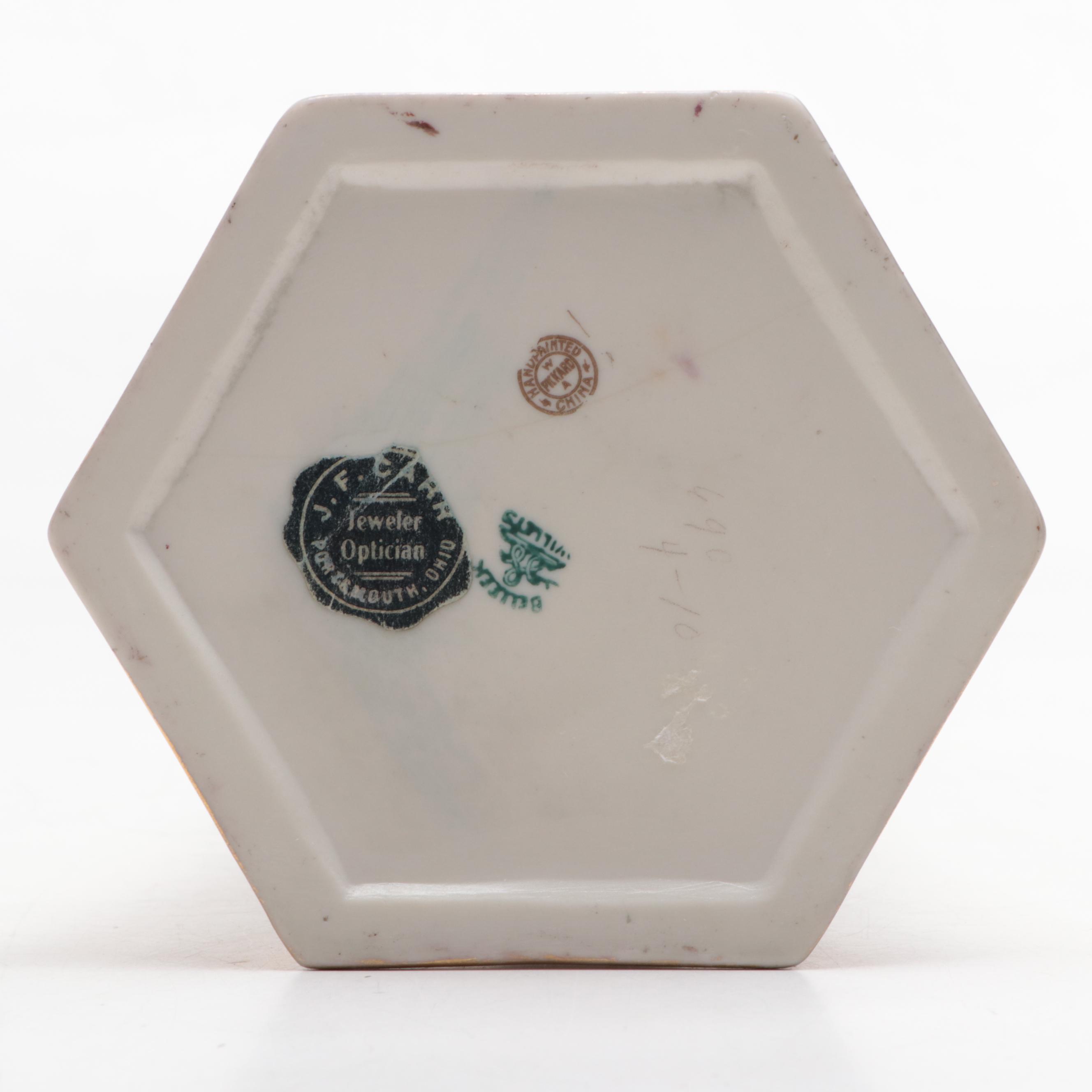 W.A. Pickard for Willet American Belleek Hand-Painted Hexagonal Porcelain Vase