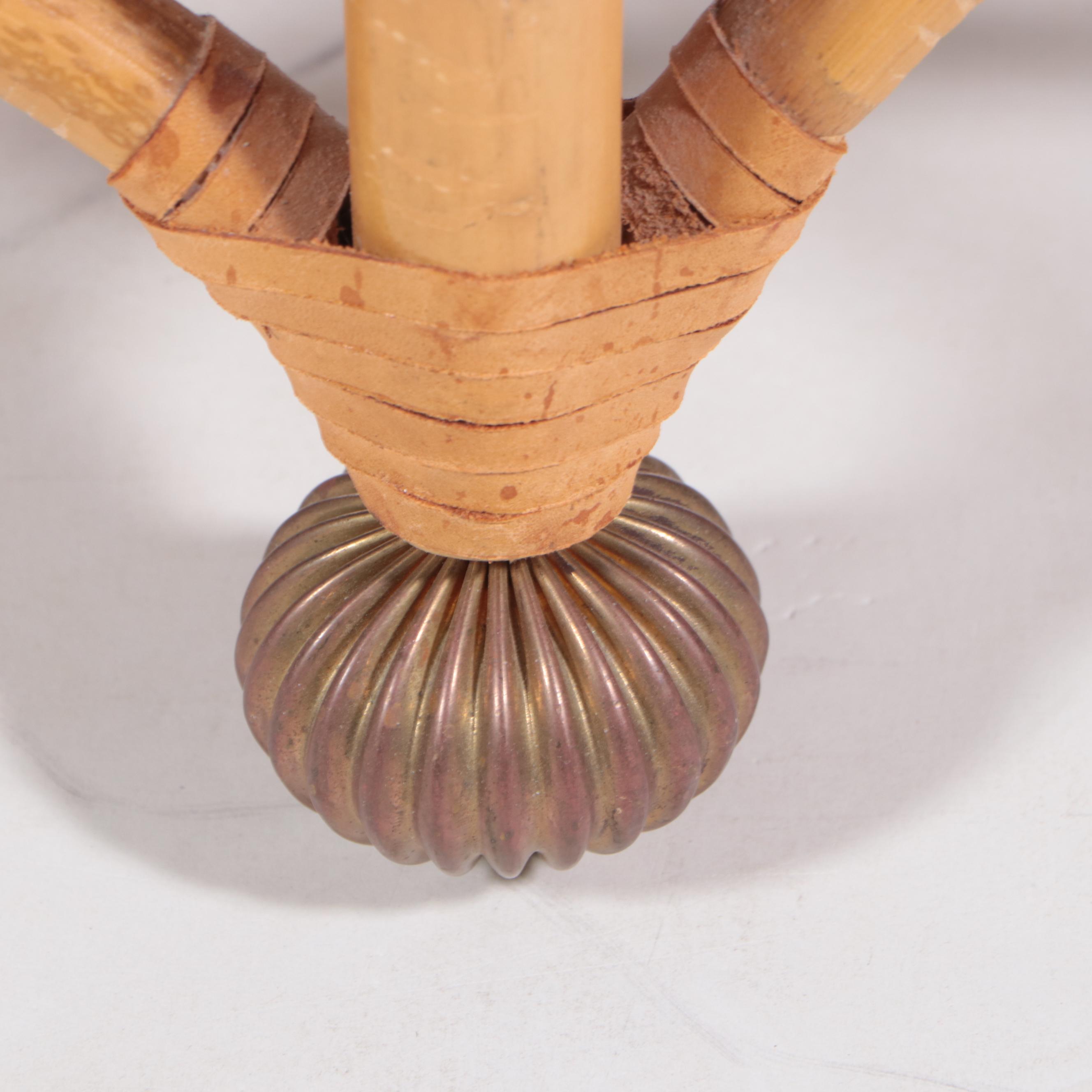 Custom-Upholstered Bamboo, Leather-Bound, and Brass-Mounted Stool