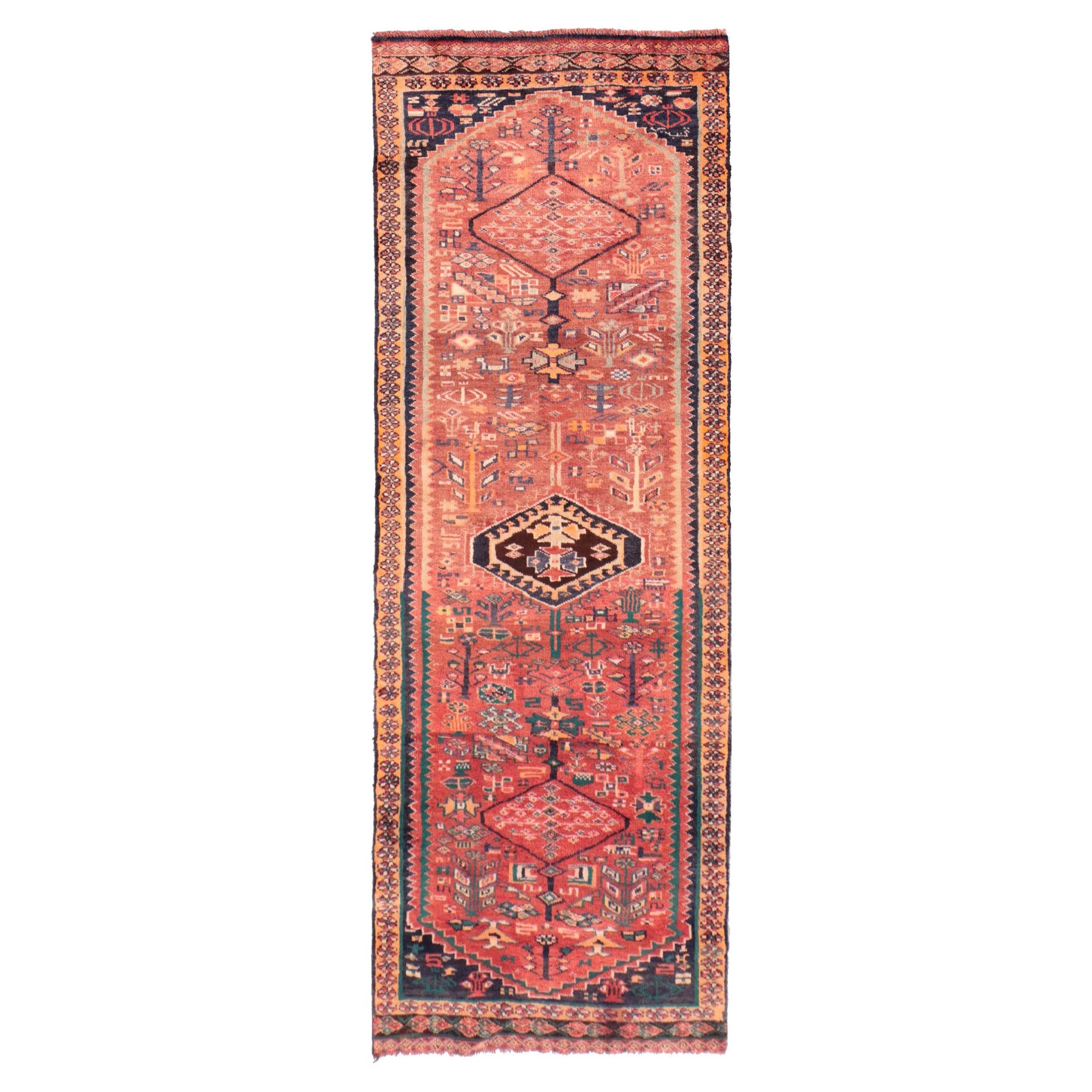 3'1 x 9'1 Hand-Knotted Persian Kurdish Carpet Runner