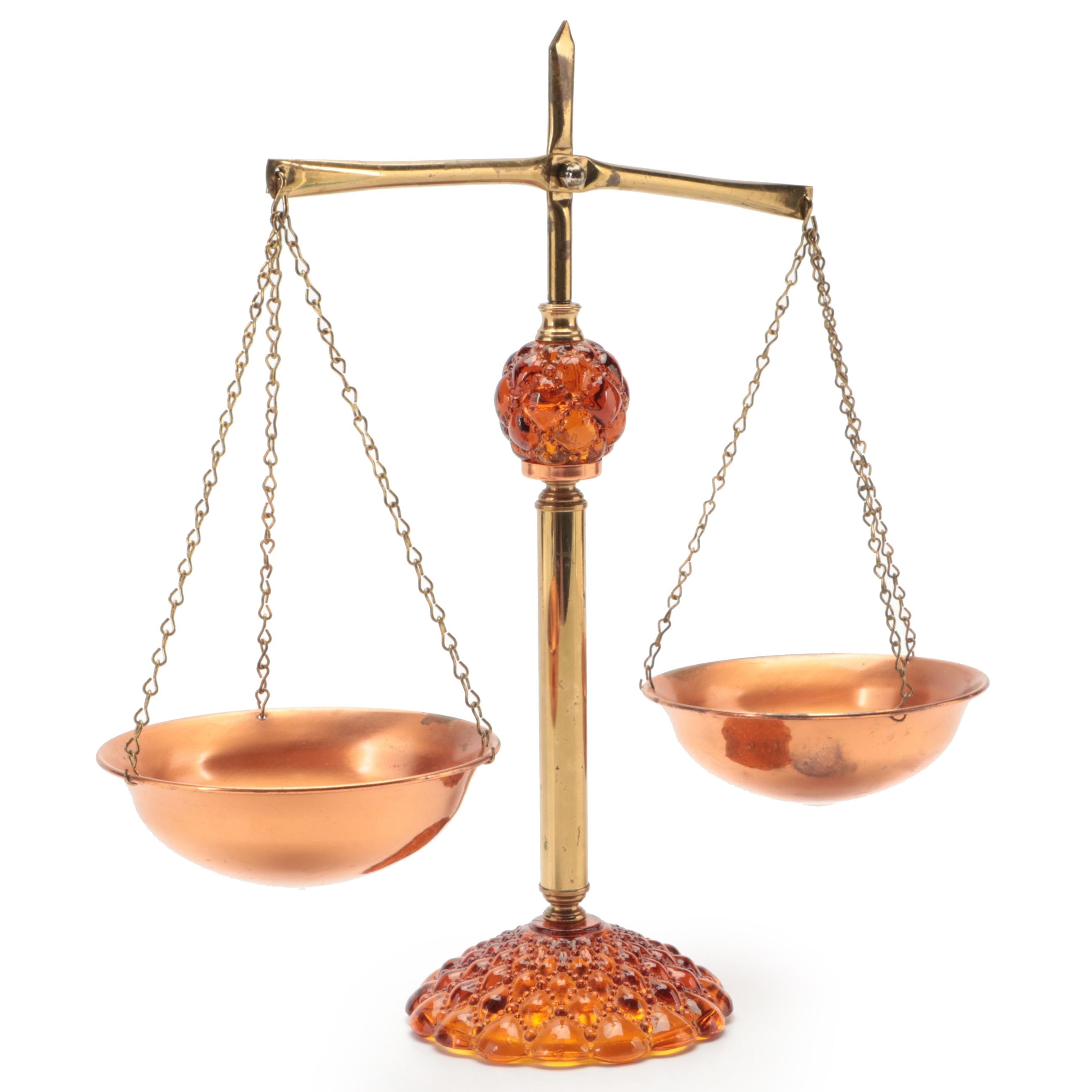 Hollywood Regency Style Brass and Copper Balancing Scales, Mid to Late 20th C.