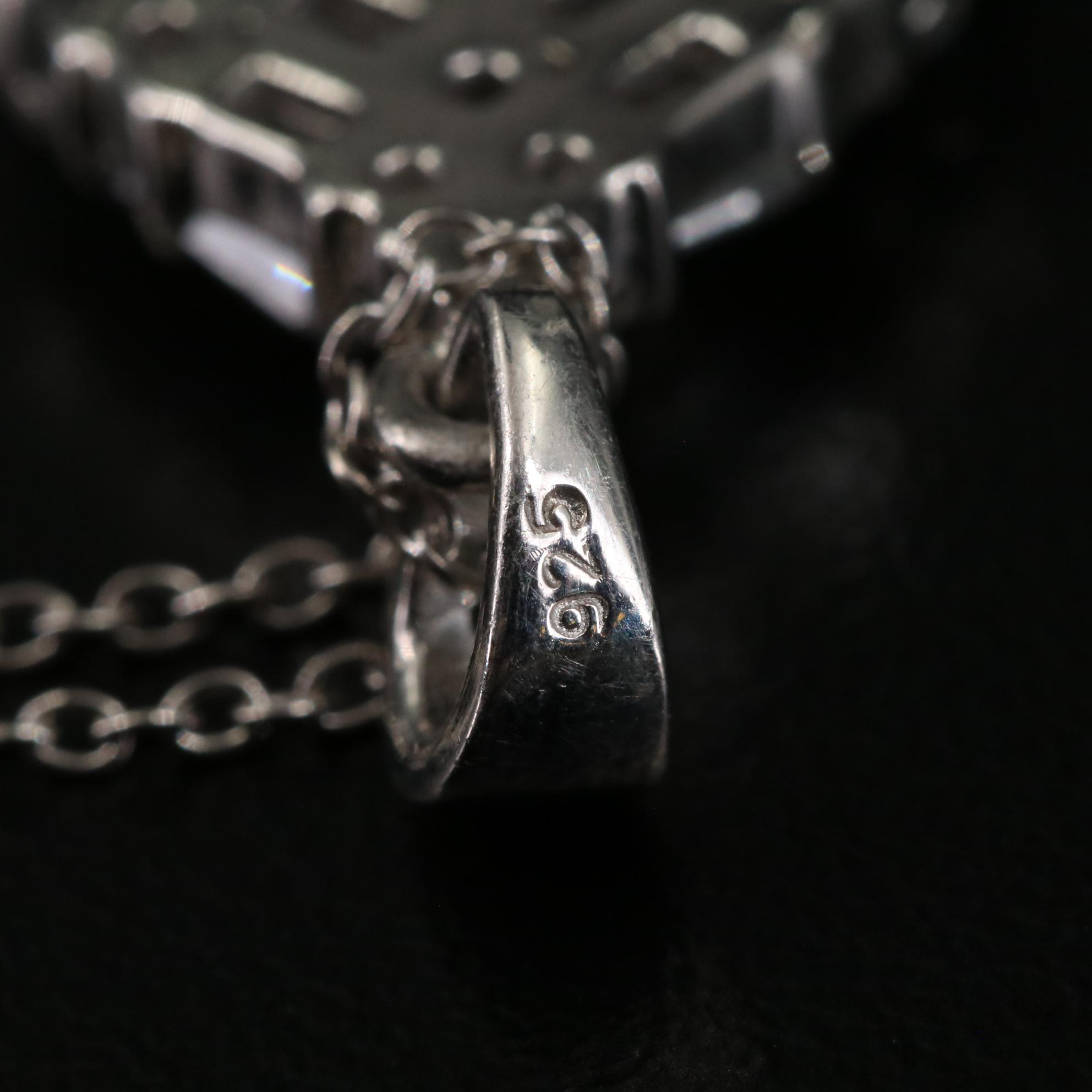 Sterling Emerald and Cubic Zirconia Teardrop Pendant Necklace