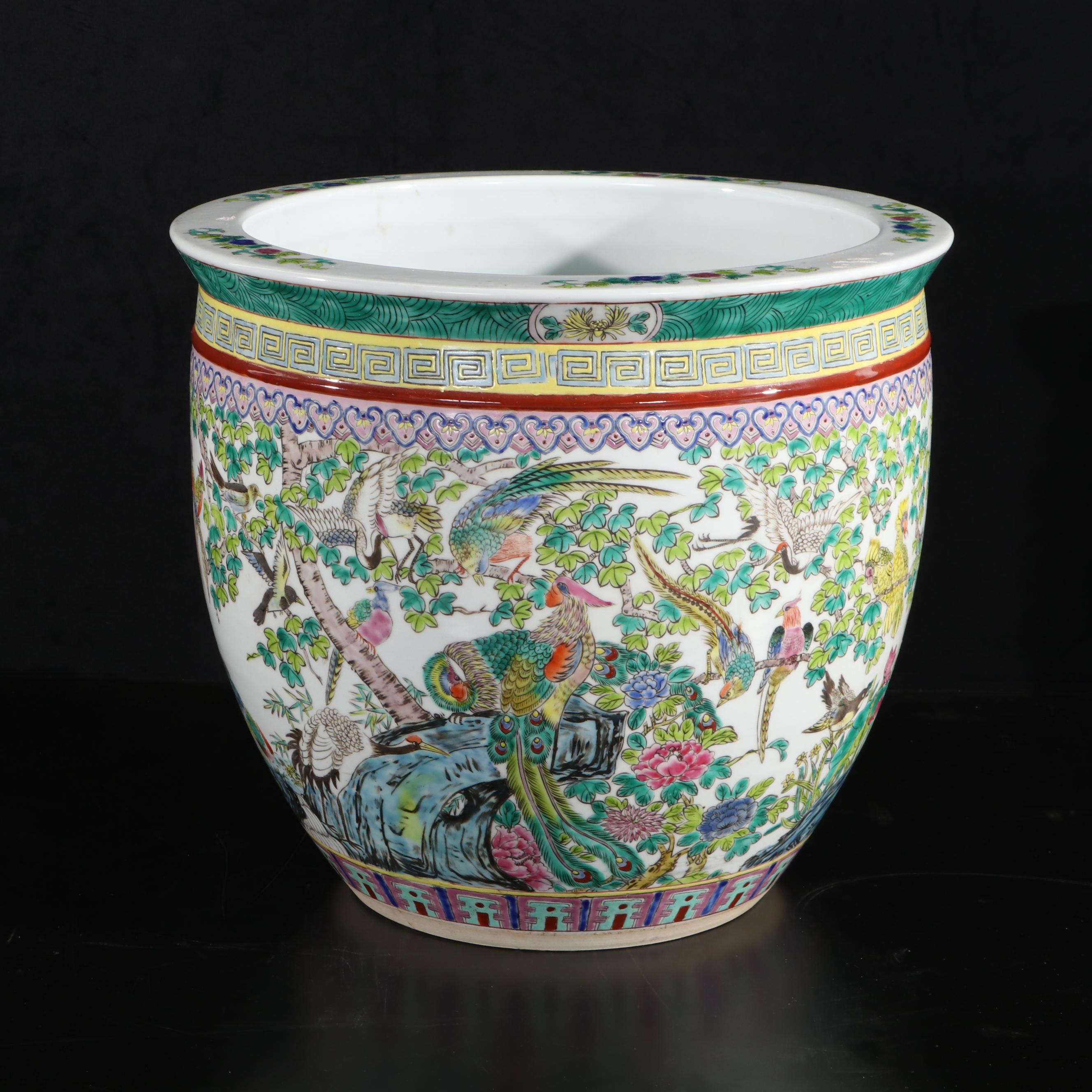 Chinese Famille Verte Birds and Flower Motif Porcelain Planter