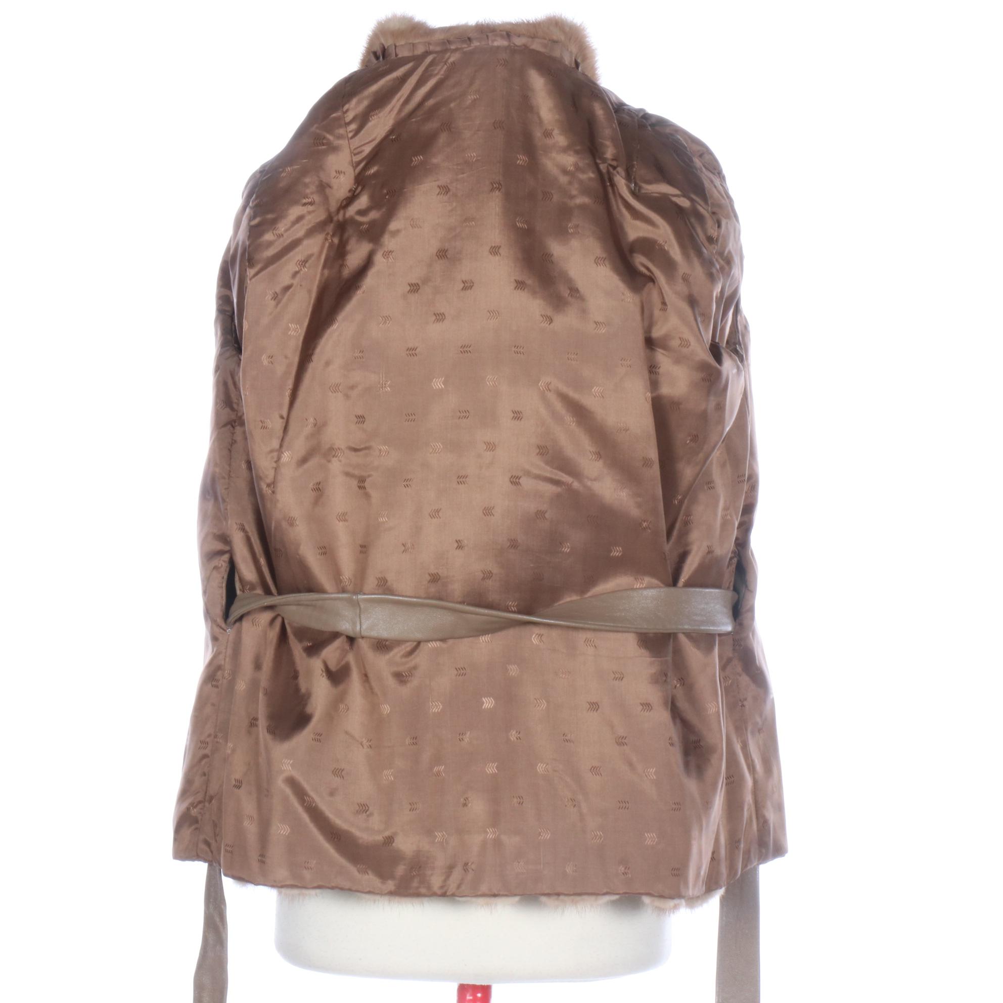 Mink Fur and Leather Shawl Collar Belted Coat