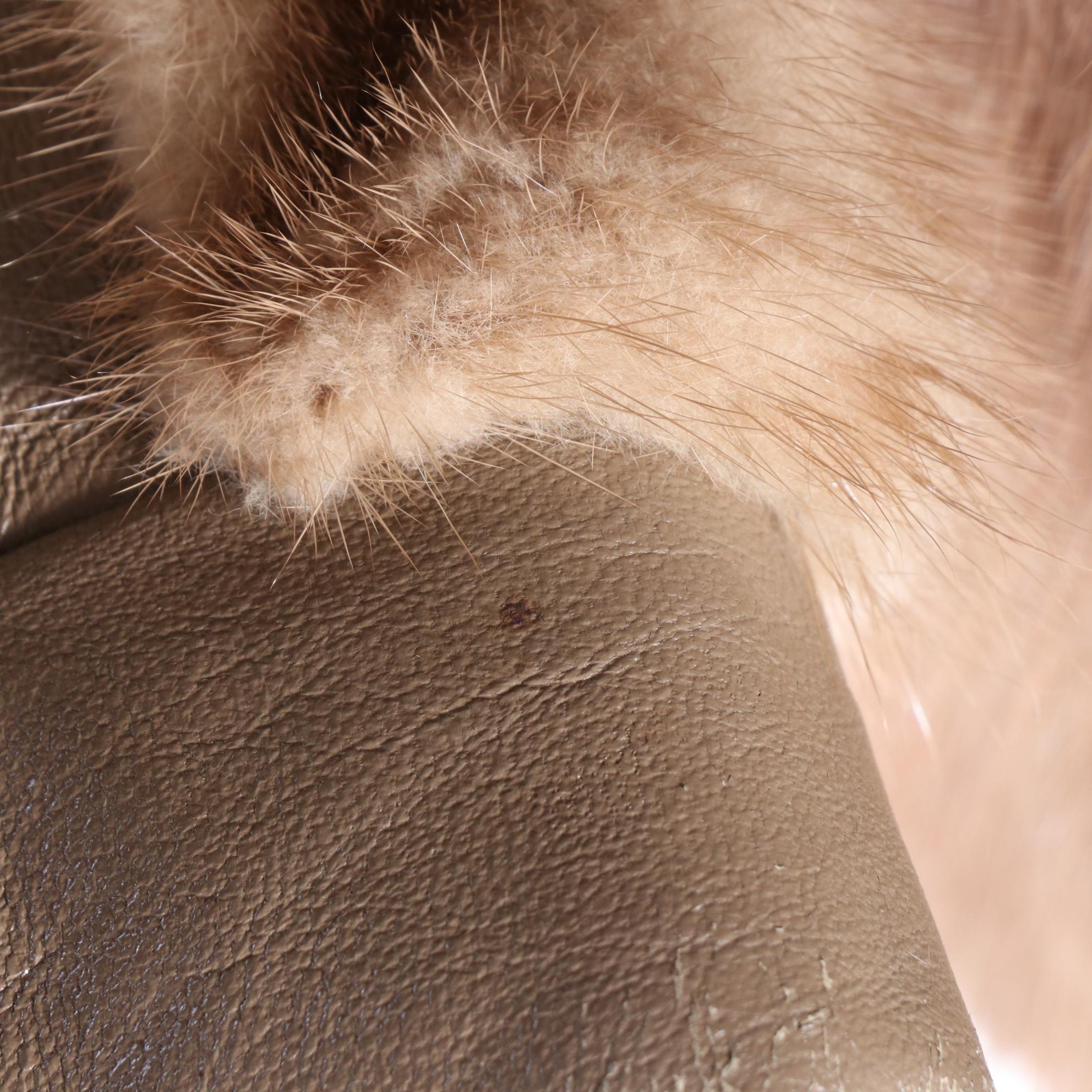 Mink Fur and Leather Shawl Collar Belted Coat