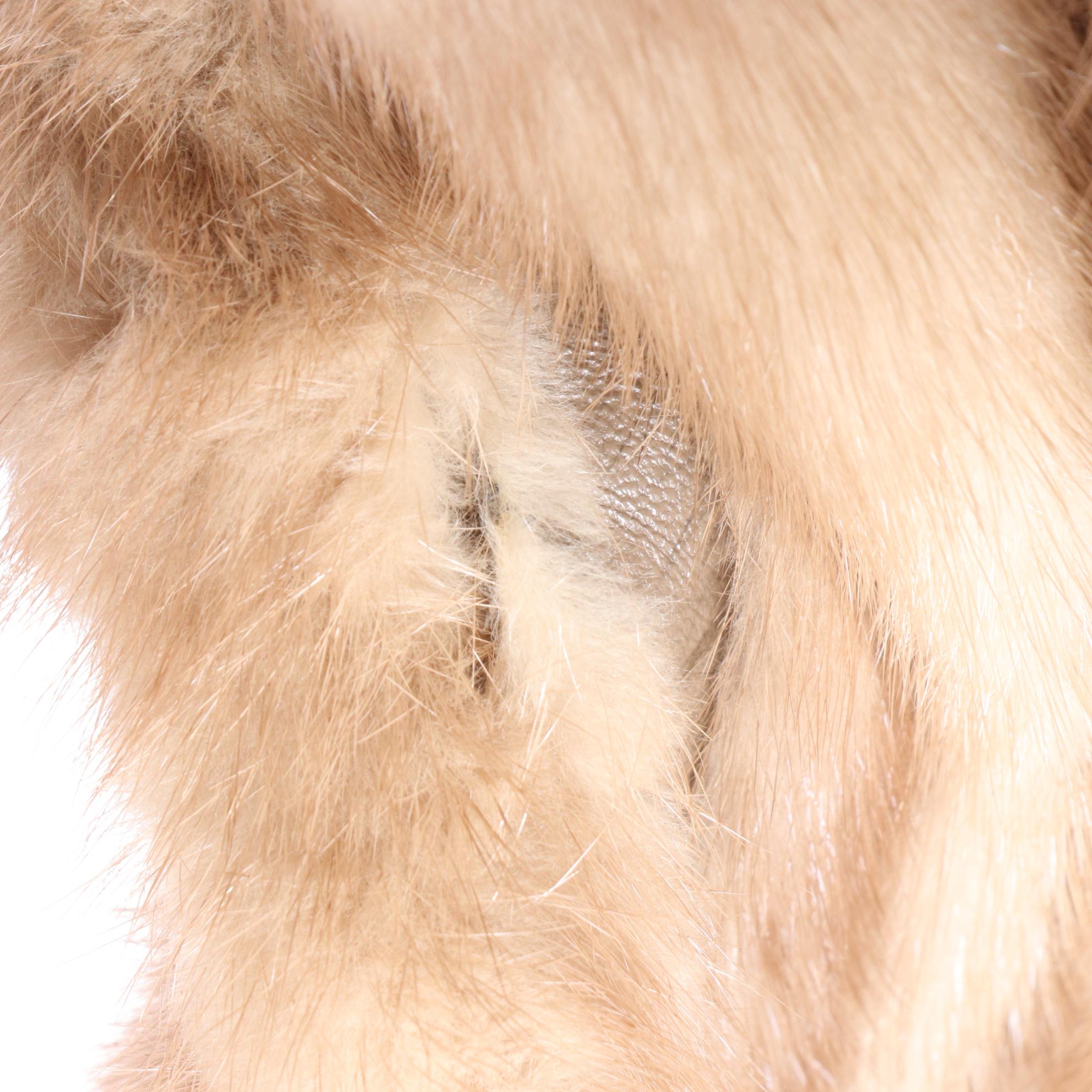 Mink Fur and Leather Shawl Collar Belted Coat