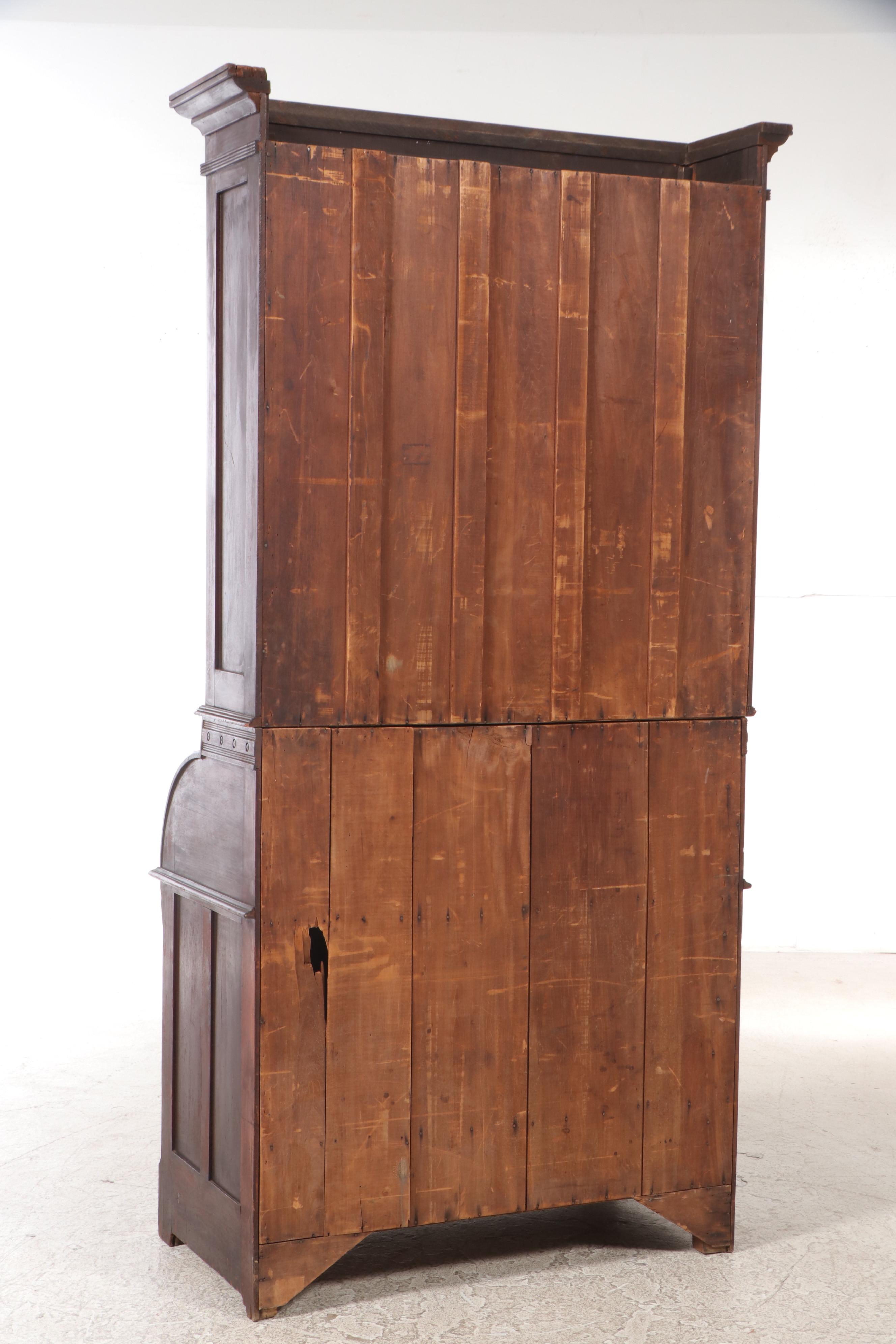 Victorian Walnut Cylinder Desk Bookcase, Mid to Late 19th Century