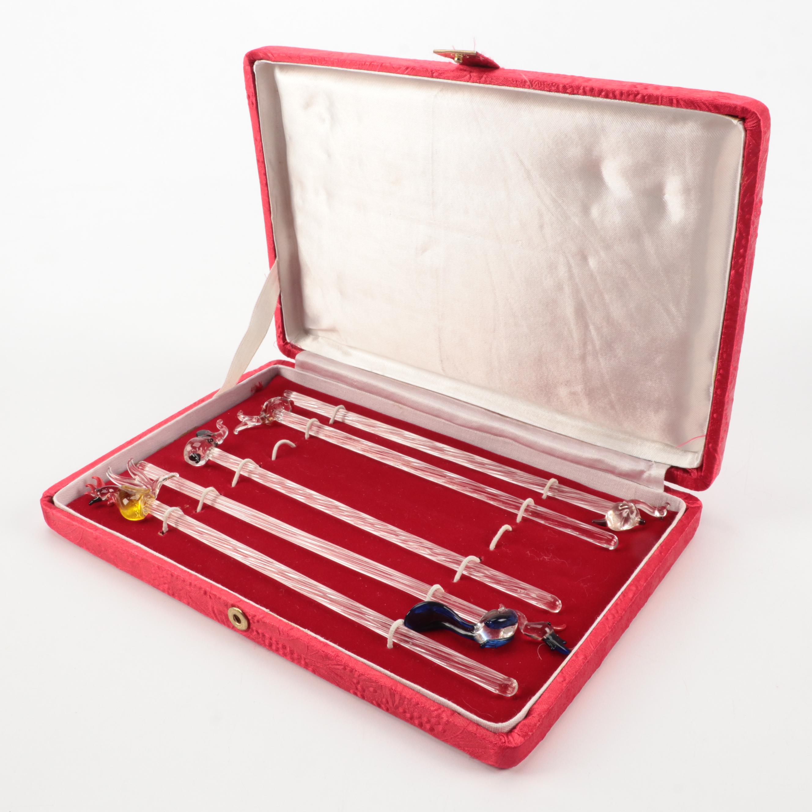 Mitterteich Blue Onion Style Platter with Cocktail Stirrers and Other Tableware