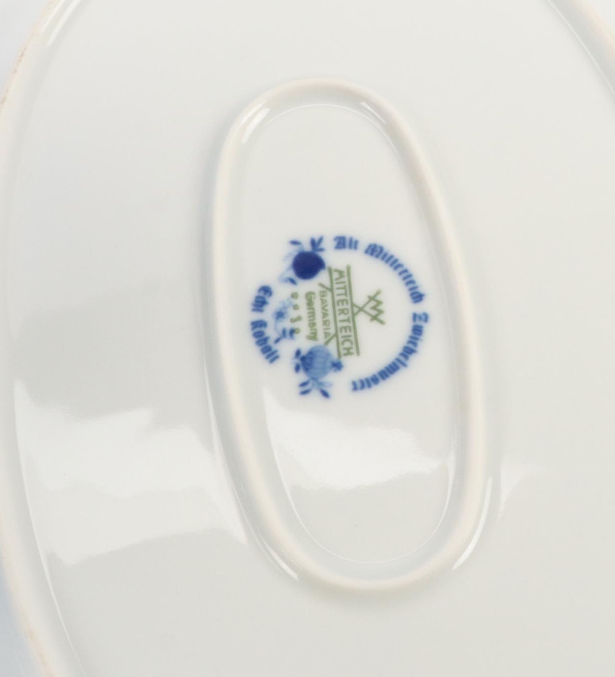 Mitterteich Blue Onion Style Platter with Cocktail Stirrers and Other Tableware