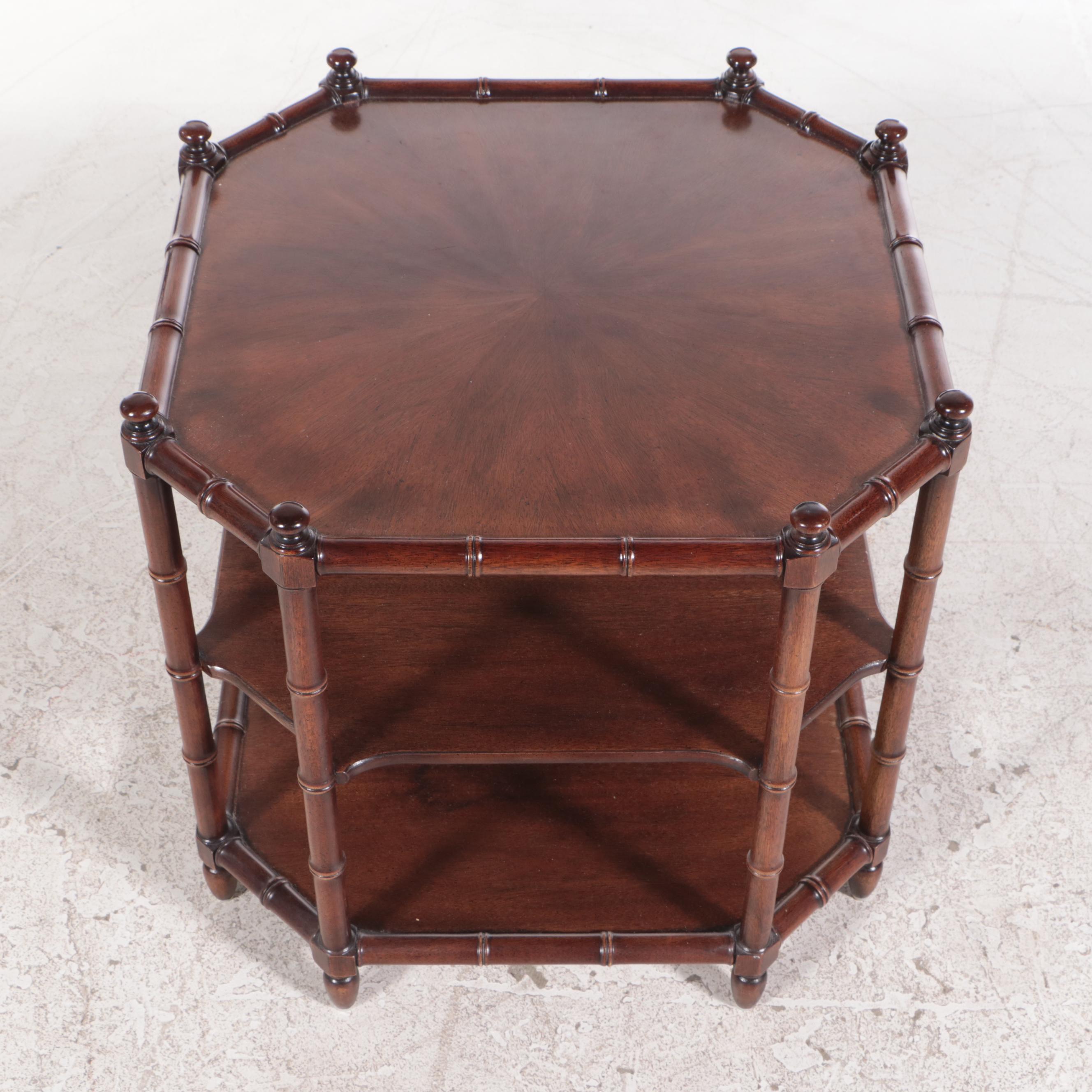 Henredon Regency Style Mahogany and Simulated Bamboo Three-Tier Side Table